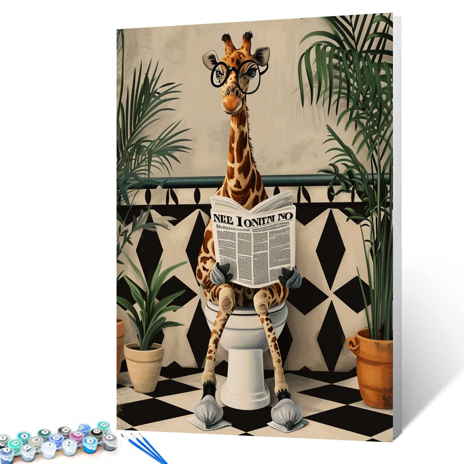 Tucocoo Malen nach Zahlen für Erwachsene, Motiv: niedliche Giraffe auf Toilette, einfaches DIY-Ölgemälde-Set auf Leinwand mit Pinseln und Acrylpigment, lustiges nordisches Tier-Badbild für 16''x20''(Without Frame) Artwork-05 Angebot bei HelloDeals