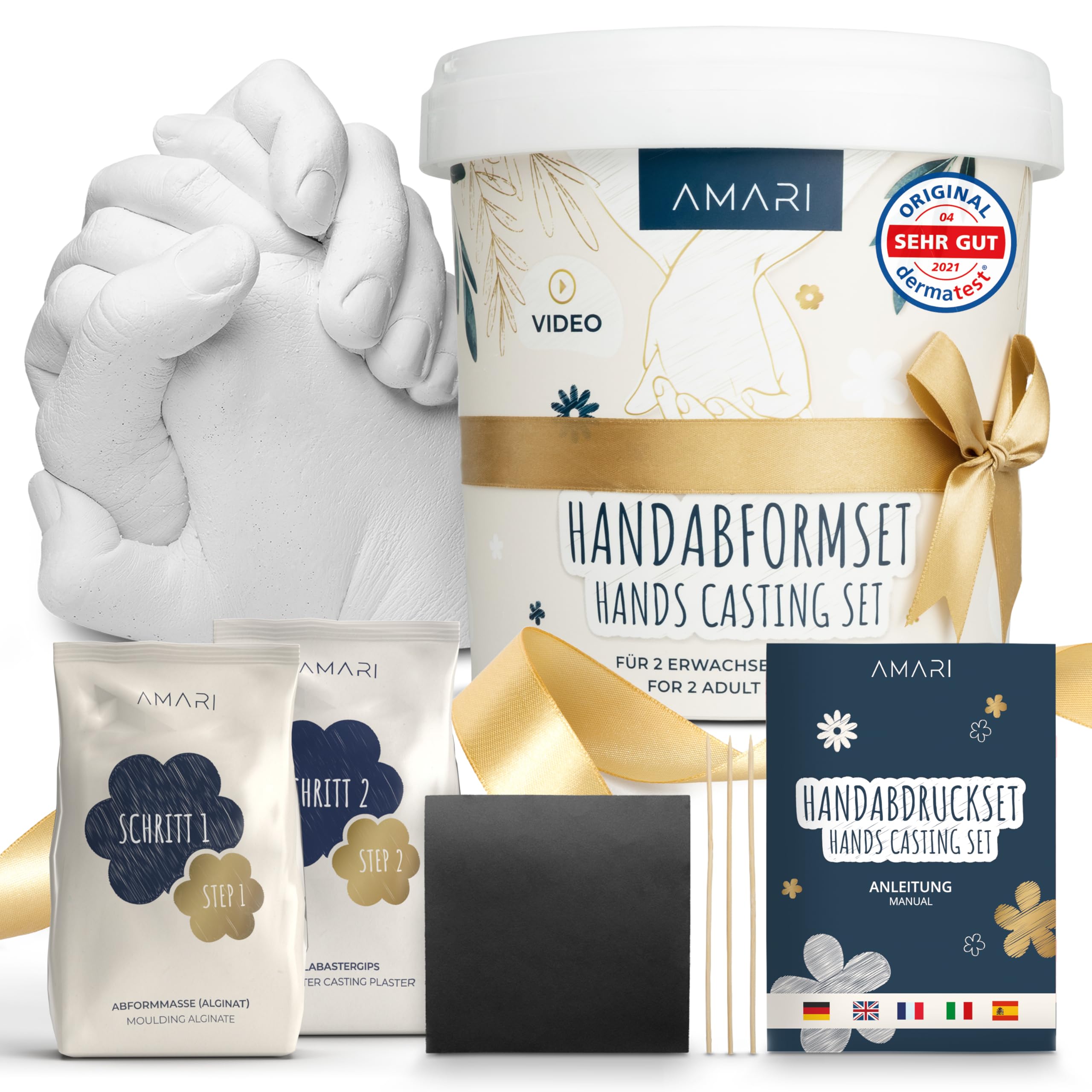 Amari® Handabdruck Set für Paare und Familie (Floral) – Gipsabdruck Set Hände – Gips Hand Paar Gipshandabruck Geschenk, Hochzeitsgeschenk, Jahrestag Partner Geschenke, Paar Geschenke Dunkelblau Angebot bei HelloDeals