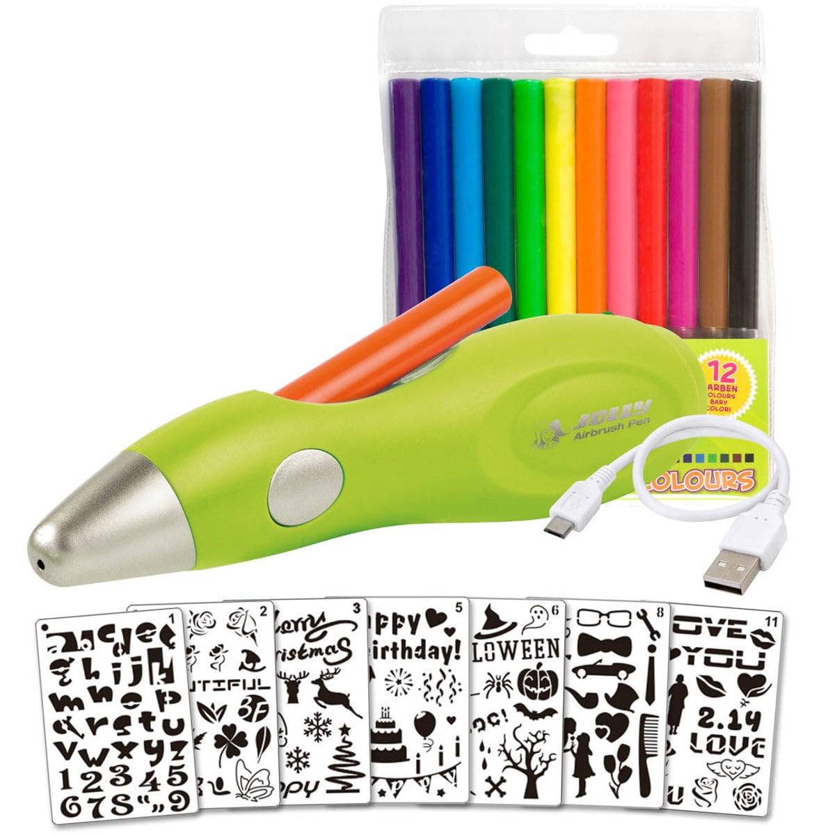JOLLY Airbrush Fun, Farben sprühen für Kinder, Airbrush, Ungiftige Farben, 20-teiliges Set, Grün Angebot bei HelloDeals