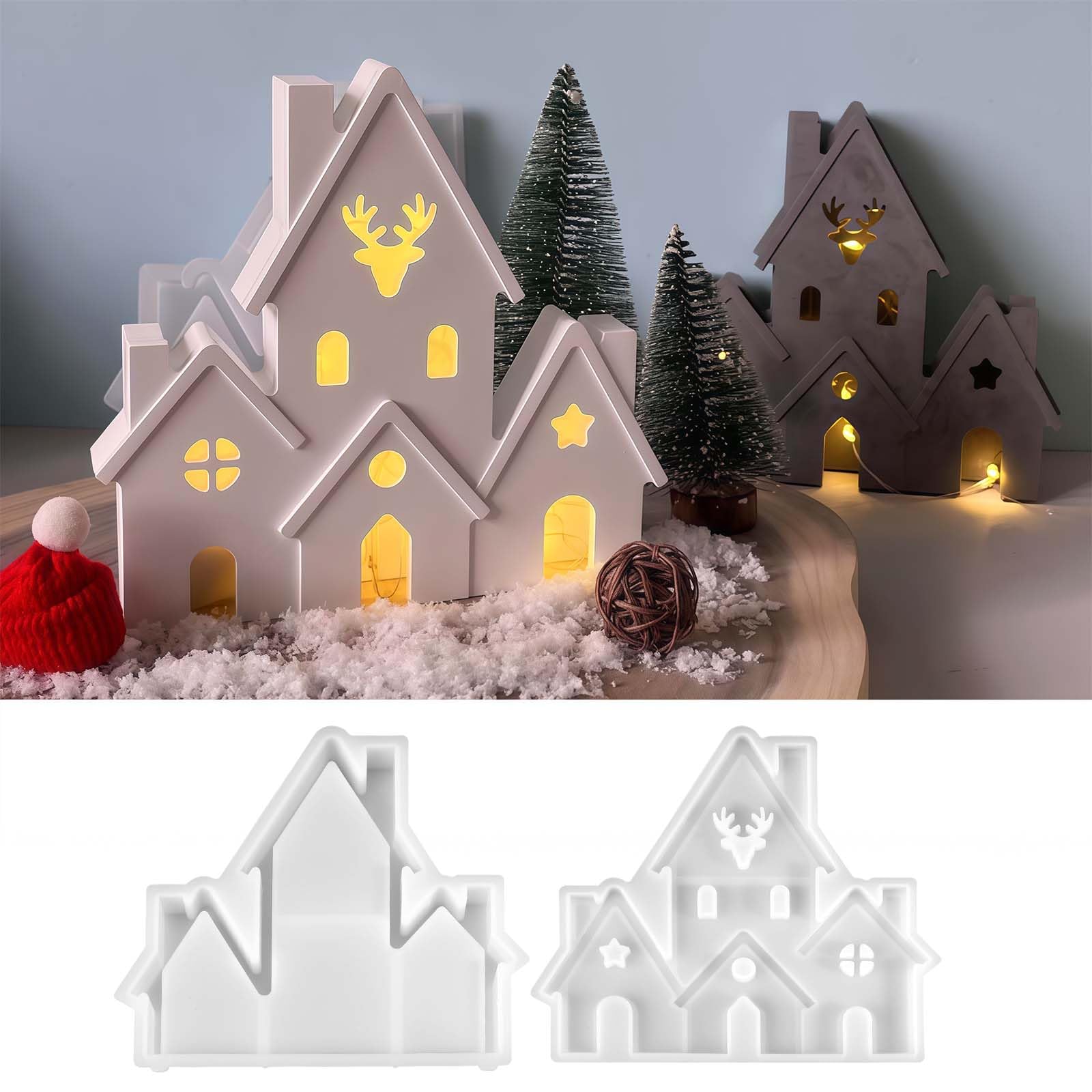 wikimo Silikonformen Gießformen Weihnachten für Haus, 17.5 x 16cm Gießformen Silikon Häuser mit Elchmotiv, Burg Gips zum Gießen Haus mit Elchmotiv Angebot bei HelloDeals