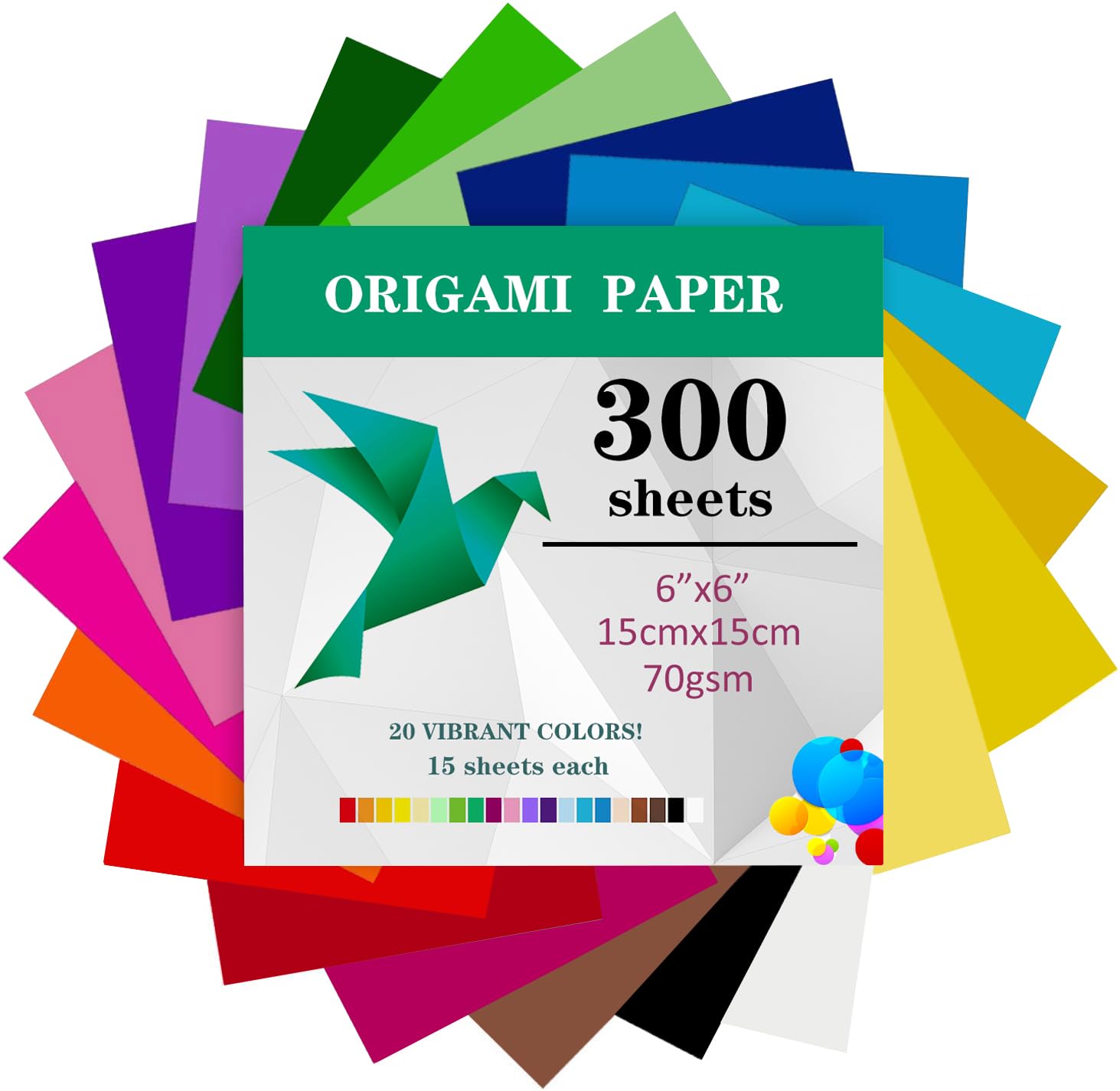 TYOREW Origami-Papier, 300 Blatt, 15 x 15 cm, doppelseitig, 70 g/m², 20 Farben, kleine Origami-Papierquadrate für Kinder, DIY, Schule, Kunst, Bastelprojekte, Kinder und Erwachsene Angebot bei HelloDeals