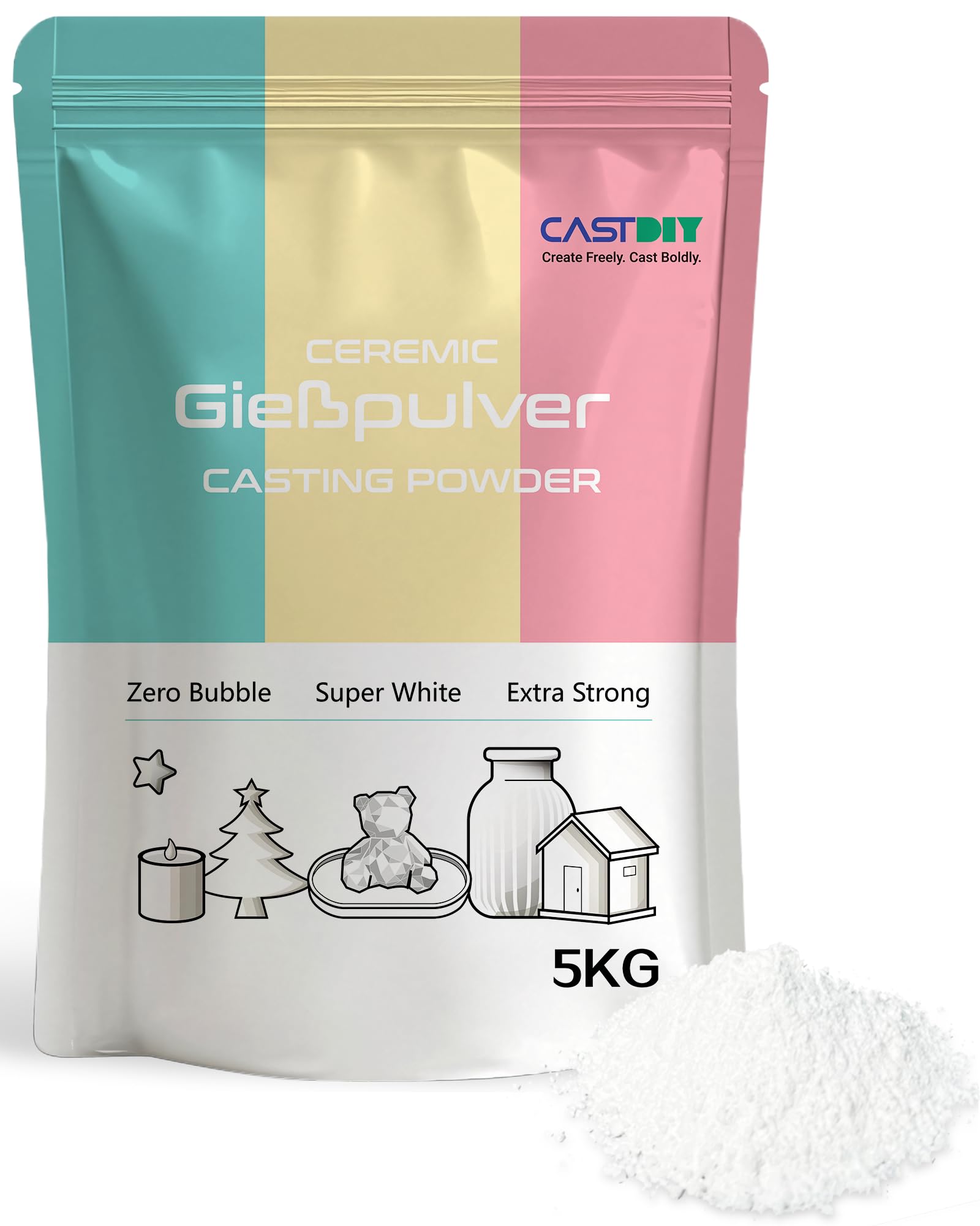 CASTDIY Gießpulver 5 kg, Blasenfrei, Extraweiß, Extrahart, Geruchlos, Gipsgießpulver für Silikonformen, Schnelle Entformung in 30 Minuten, Geeignet für Kunsthandwerk, Ornamente, Gipsstatuen, DIY 5kg Angebot bei HelloDeals