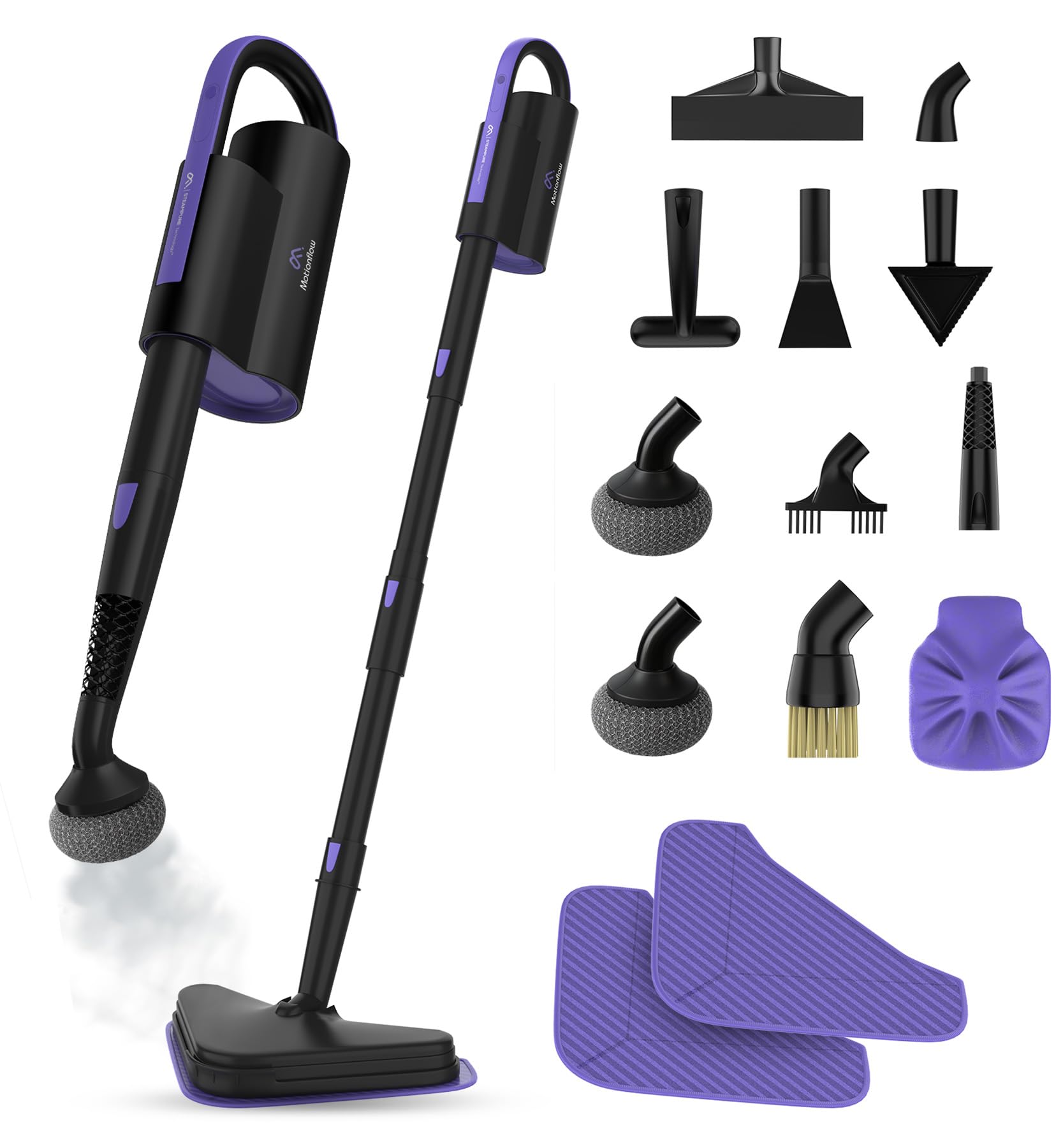 Motionflow Dampfreiniger für alles – 16-in-1 Hochdruck Steam Cleaner für Polstermöbel, Teppiche, Bad & Küche – Dampfbürste mit 13 Aufsätzen, 20 Min Laufzeit, 30s Aufheizzeit, 120°C Dampf Schwarz Angebot bei HelloDeals
