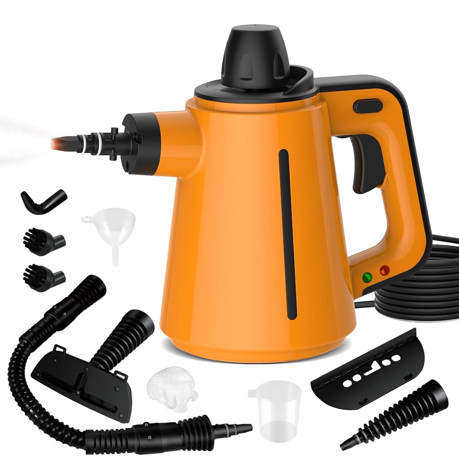Dampfreiniger Handgerät, 1050 W Tragbarer Handdampfreiniger mit 10 Aufsätzen 3,5 Bar Hochdruck Chemikalienfrei Steam Cleaner Handheld, Dampfreiniger für alles Polstermöbel Auto Fenster Fliesen Teppich Orange Angebot bei HelloDeals