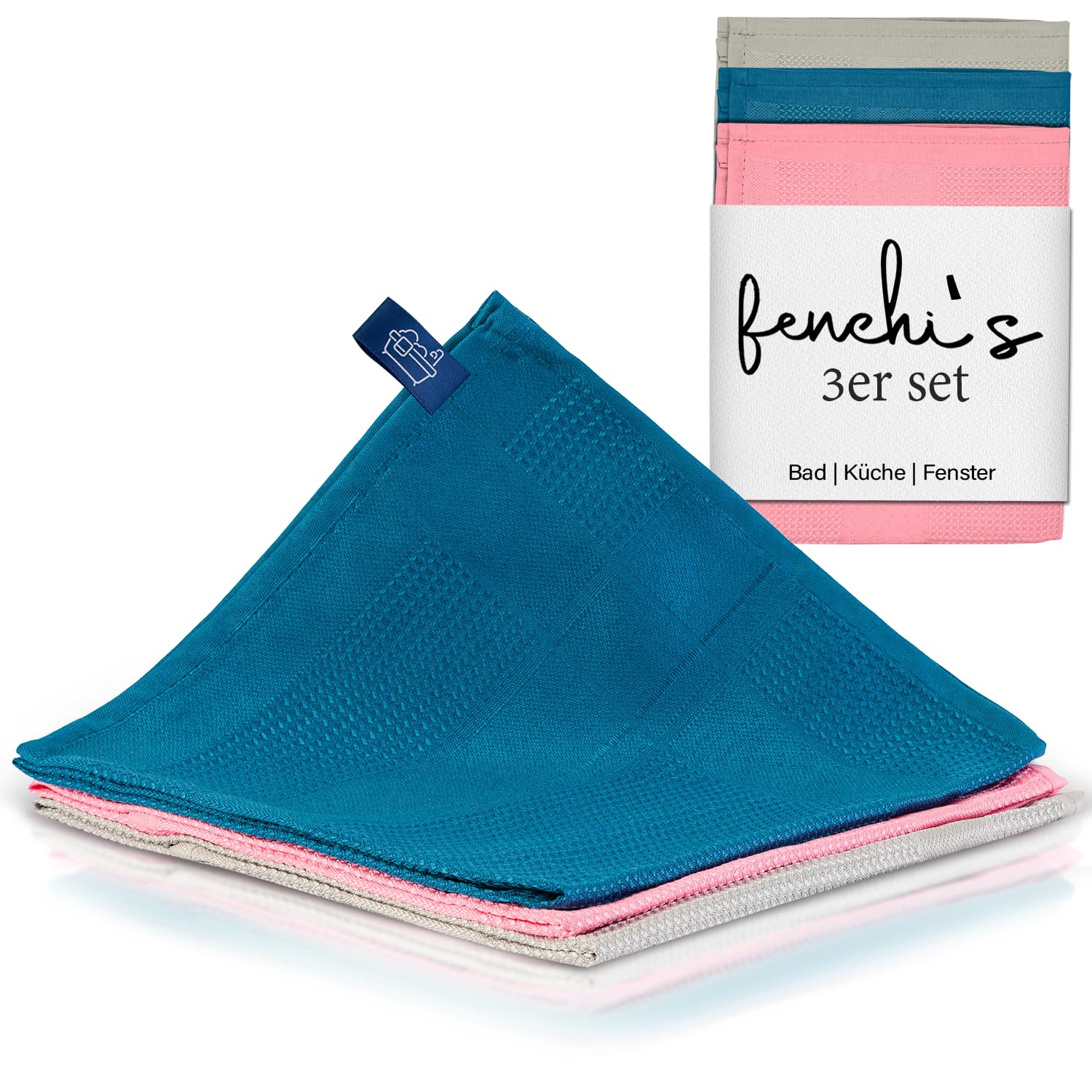 PureClean Mikrofasertücher 60x40 – Fenstertuch Streifenfrei, Putzlappen Küche - Reinigungstücher und Putztücher ohne Putzmittel (Blue/PINK/Grey 3er Set) Angebot bei HelloDeals