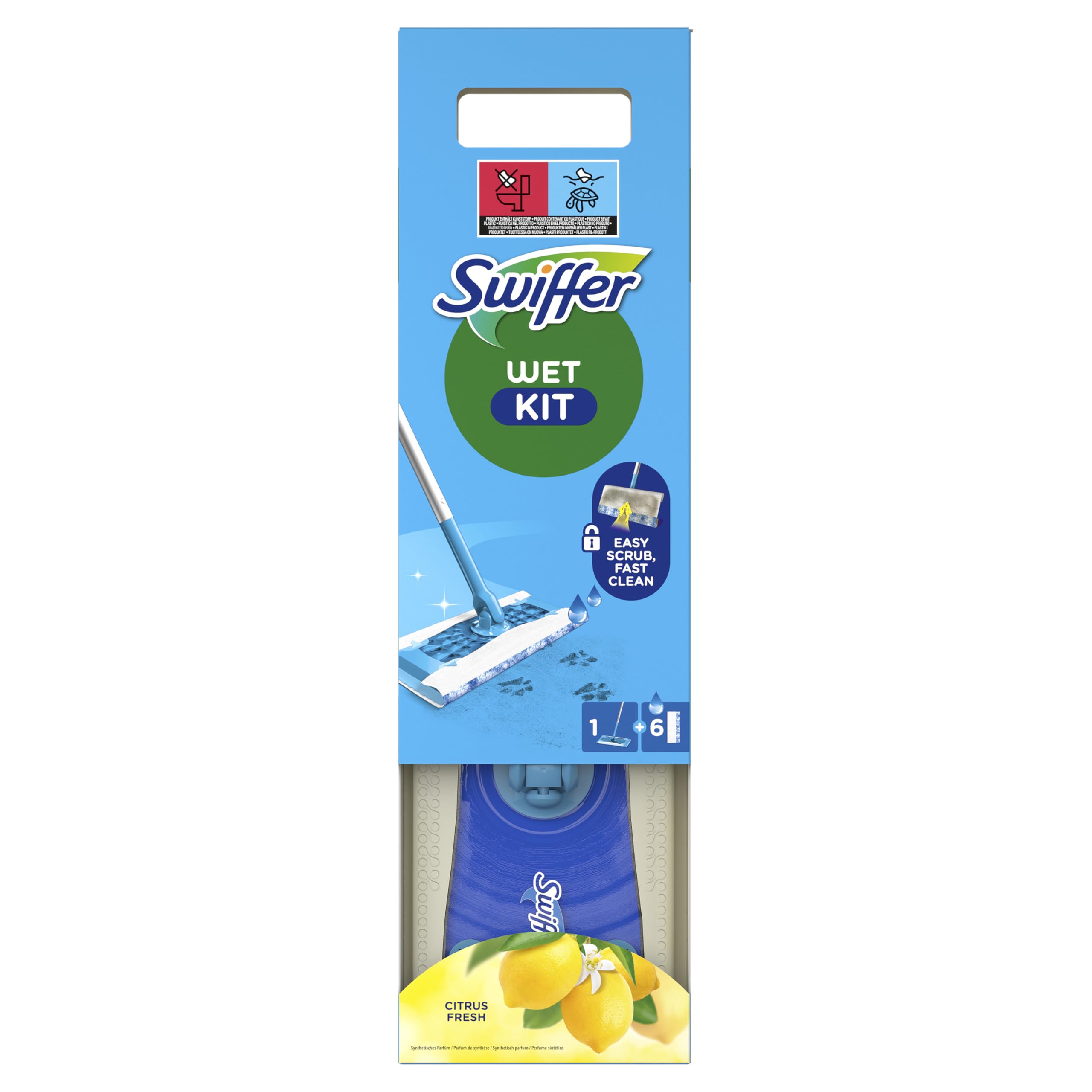 Swiffer Bodenwischer Wet Mop Starter-Set Zur Reinigung Von Böden Mit Schrubbwirkung, Enthält: 1 Bodenwischer, 6 Feuchte Bodentücher Angebot bei HelloDeals