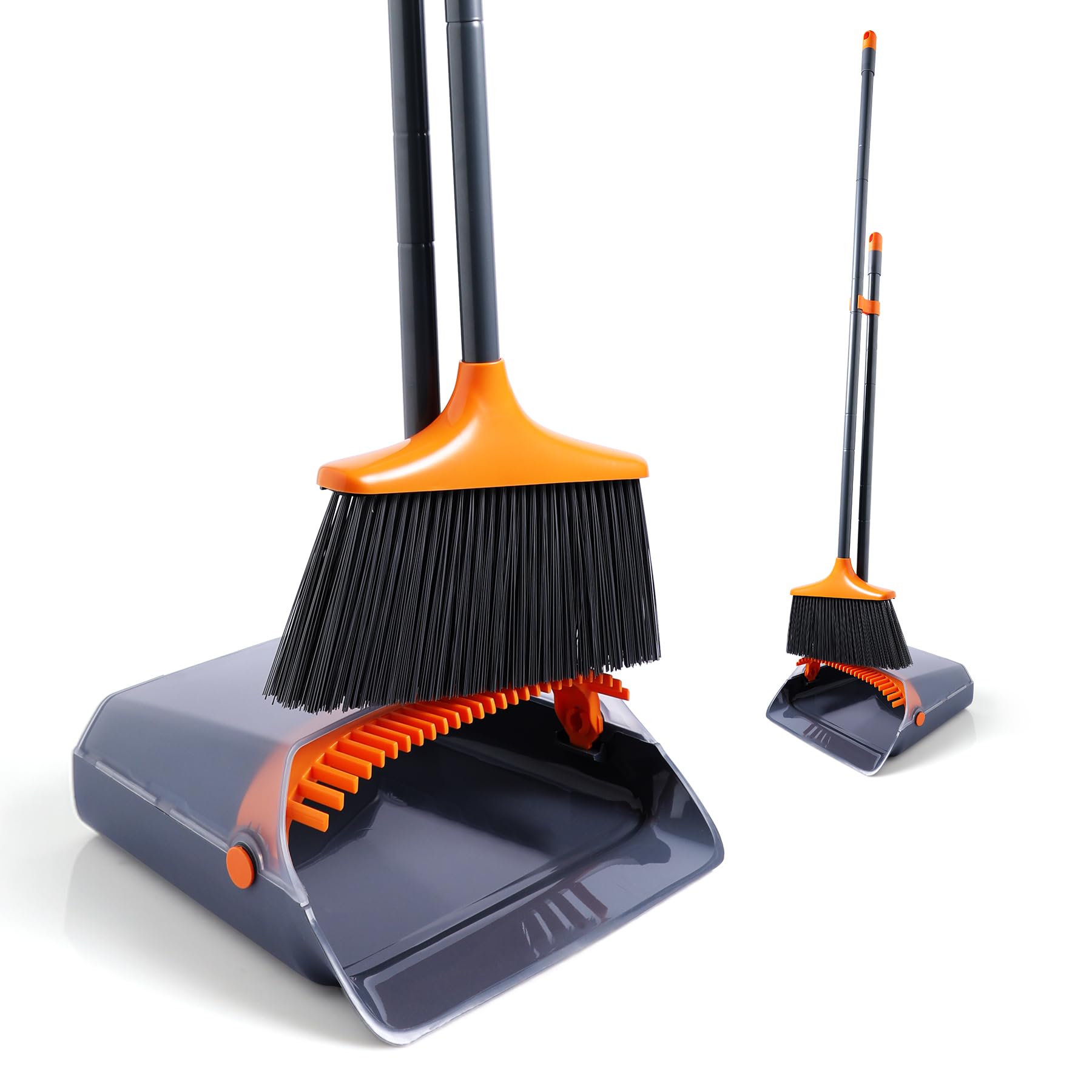 CLEANHOME Besen und Kehrschaufel Set mit langem Stiel, Vier Lagen dichter Borsten, Kehrschaufel verstaubar – mit Kammzinken, geeignet zum Reinigen von Staub, Müll und Haaren im Innenbereich Angebot bei HelloDeals