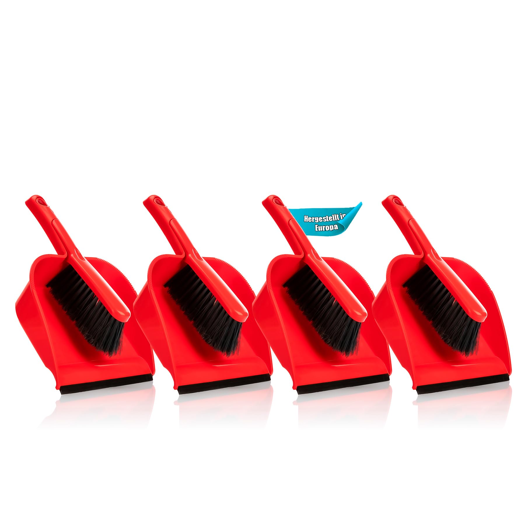 BigDean 4 Stück Kehrschaufel Set in Rot – Handfeger mit stabilen + robusten Borsten und Schaufel – Kehrblech aus hochwertigem Kunststoff – Haushalts Besen Kehrset – Made in Europa Angebot bei HelloDeals