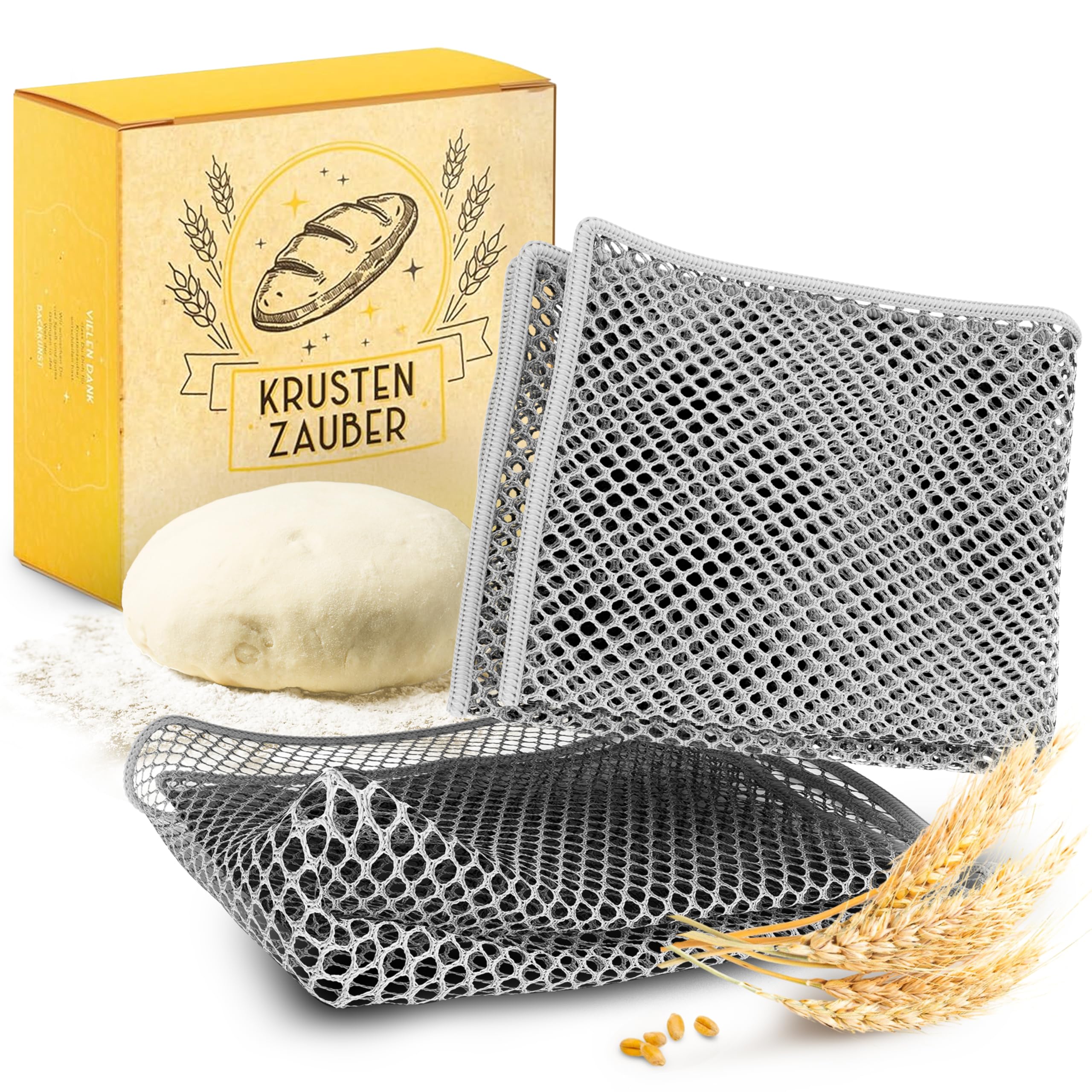 KRUSTENZAUBER 2er Set Teigreinigungstuch für hartnäckige Teigrückständen beim Brot backen, Teigentferner als Brot-backen Zubehör, Teigtuch als Reinigungstuch aus strapazierfähigem Polyester, Netztuch Angebot bei HelloDeals