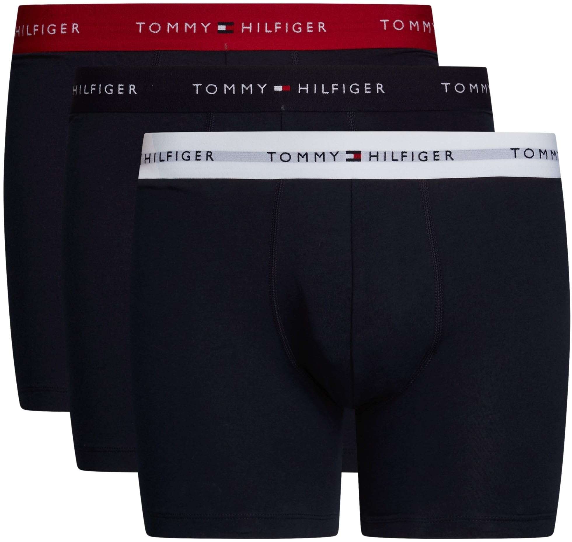 Tommy Hilfiger Herren 3er Pack Boxershorts Briefs mit Logobund M Weiß (Primary Red/White/Desert Sky) Angebot bei HelloDeals