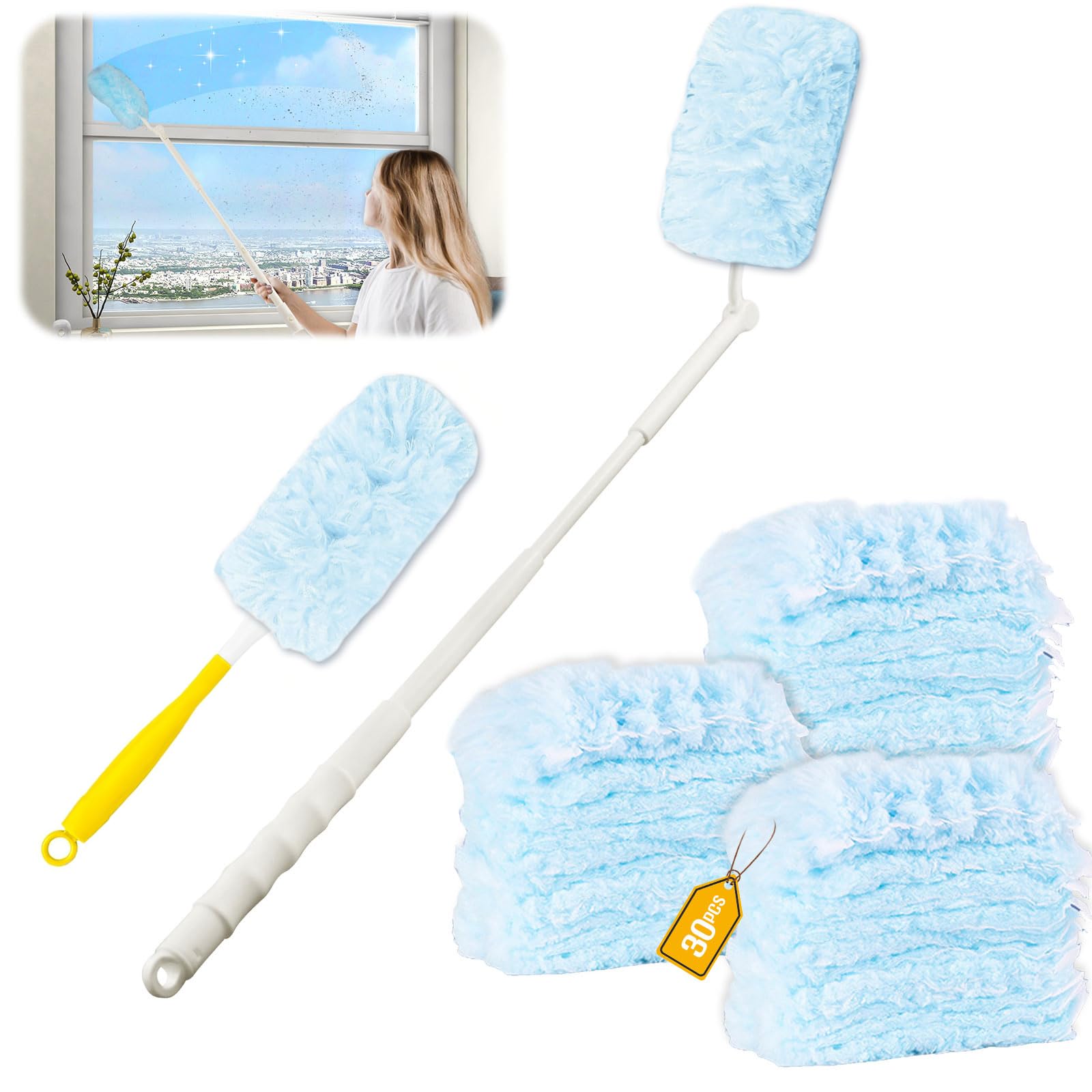 32 Stück für Swiffer Duster Staubmagnet Nachfüllpack Set,360° für Swiffer Staubwedel Teleskop Starterset, für Staubwischer mit Teleskopstange, für Allergene, Tierhaare, Reinigung, Gegen Staub Blau Angebot bei HelloDeals