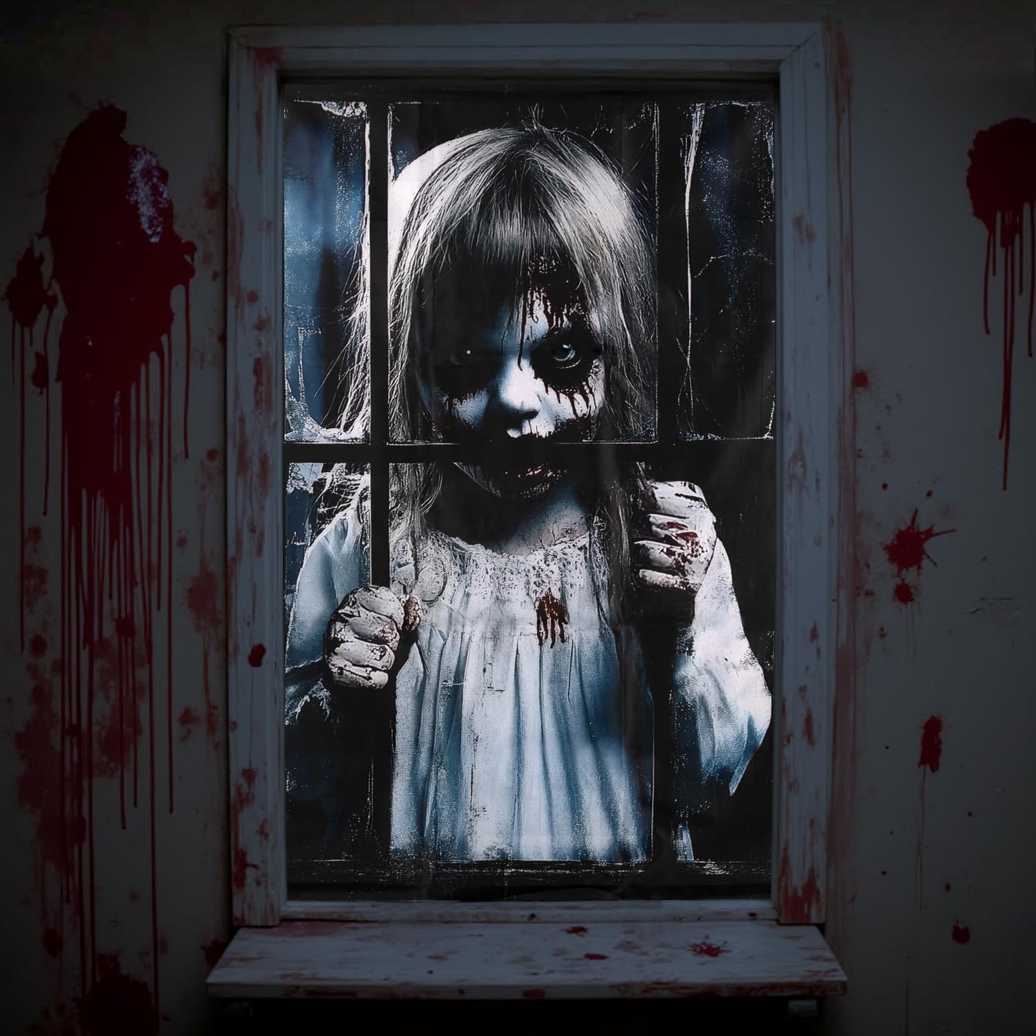 Halloween Deko Gruselig Fensterbilder - Halloween Deko Fenster Vorhang für Outdoor Innen Garten Haustür Tür, 120 x 80cm Helloween Draußen Fensterdeko Türdeko Horror Party Decorations Zubehör Angebot bei HelloDeals