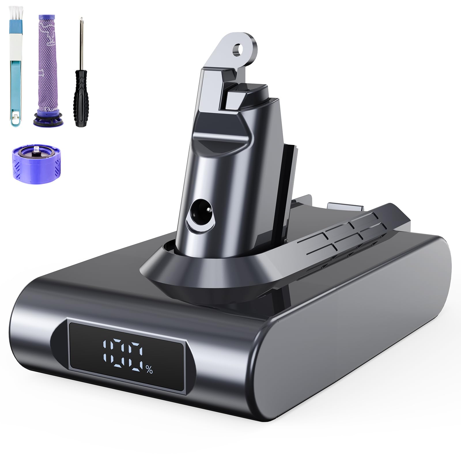 Vunzo 6000mAh V6 Ersatzakku mit LCD-Bildschirm für Dyson V6 Akku - Kompatibel mit DC62 DC58 DC59 DC61 Animal DC72 DC74 SV03 SV05 SV06 SV07 SV09 Absolute/Motorhead/Fluffy (inkl. 2 Filter + 1 Pinsel) V6SX Angebot bei HelloDeals