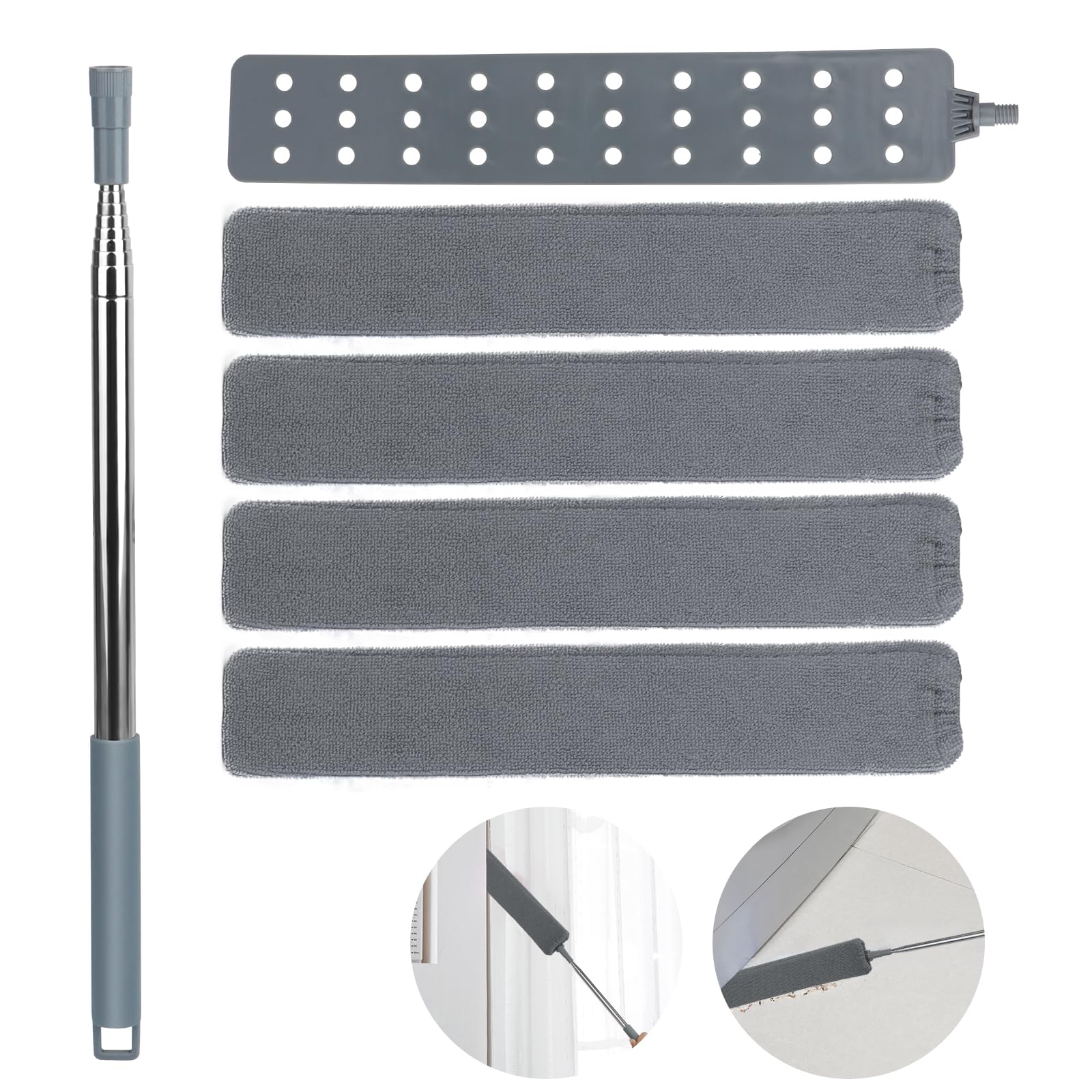 VFANDV Staubwedel Teleskop Waschbar, Staubwischer Teleskop Stange mit Vier Austauschbare Staubpinsel, Staubwedel mit Edelstahlgriff lang ausziehbar bis 250cm, Reinigen für Autos, Ecken und Möbeln Angebot bei HelloDeals