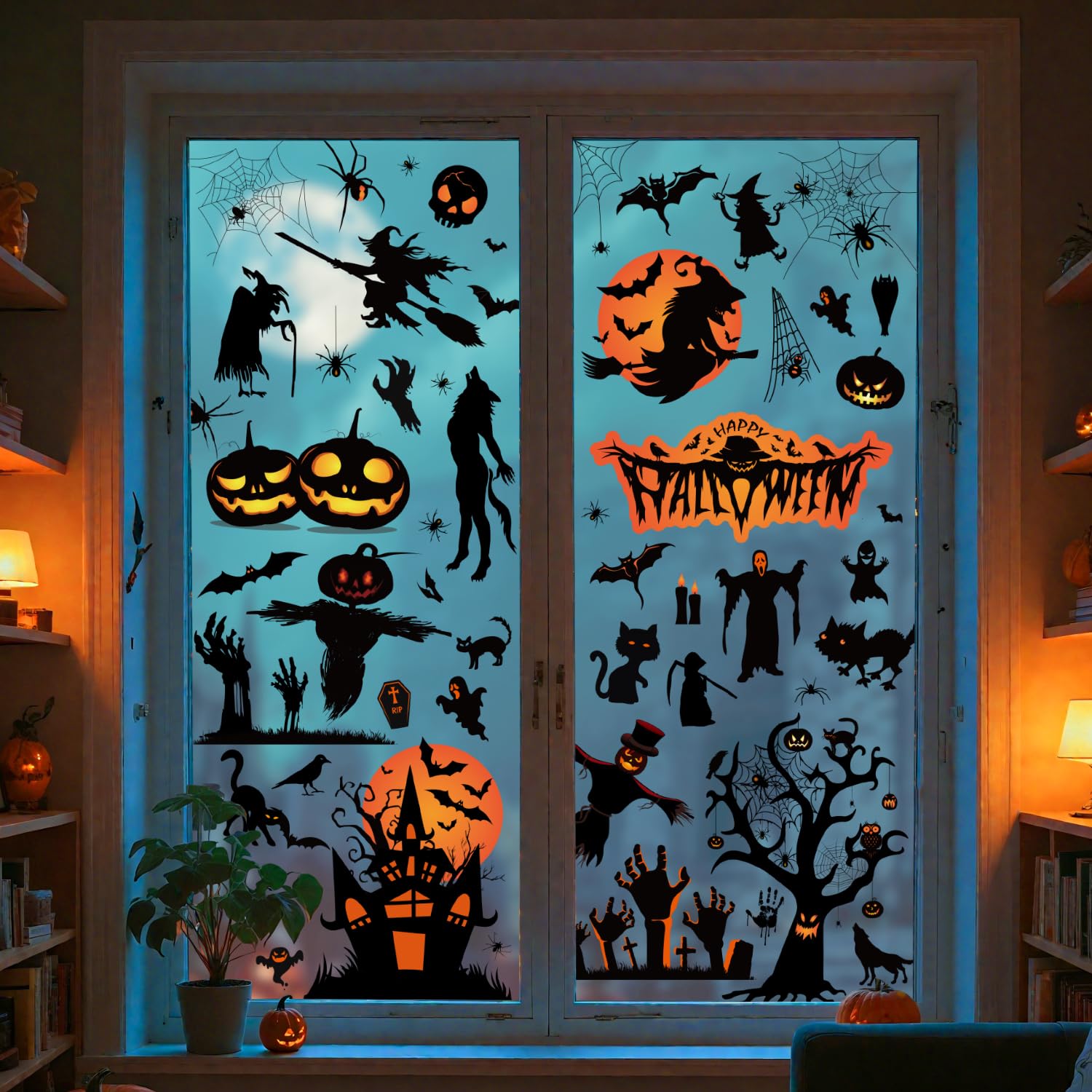 Etopgo Halloween Fensterbilder, 9 Blatt 111 STK Halloween Deko Fenster Kürbisse, Spinnennetze, Fledermäuse Fensteraufkleber, Doppelseitiger Druck Wiederverwendbare PVC Aufkleber für Party Deko Angebot bei HelloDeals