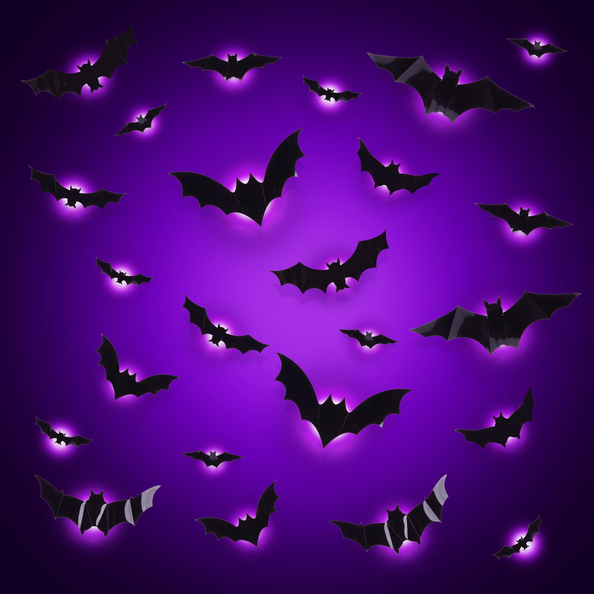 Halloween Deko,24 Stück 3D Fledermaus deko Mit LED,Deko halloween Outdoor Innen,Wandaufkleber Halloween Dekoration Set Für Garten Fenster, Tür (Lila) Angebot bei HelloDeals