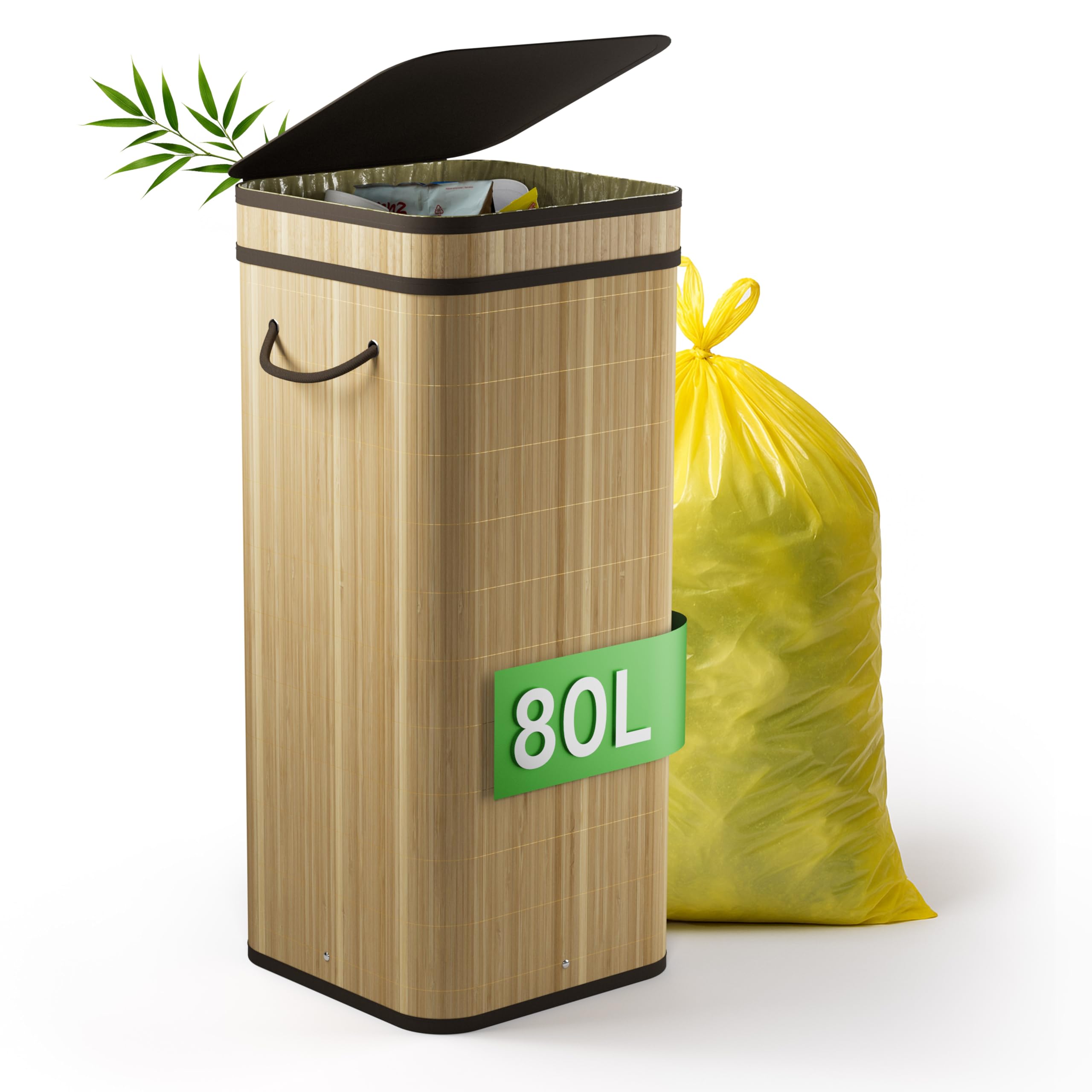 NewHabitat Gelber Sack Ständer aus Bambus I 80L Gelber Sack Behälter mit geruchsdichtem Deckel I Stabiler & Nachhaltiger Mülleimer Holz für Gelbe Säcke I Einfacher Aufbau, Schlichtes Design (Hell) Angebot bei HelloDeals