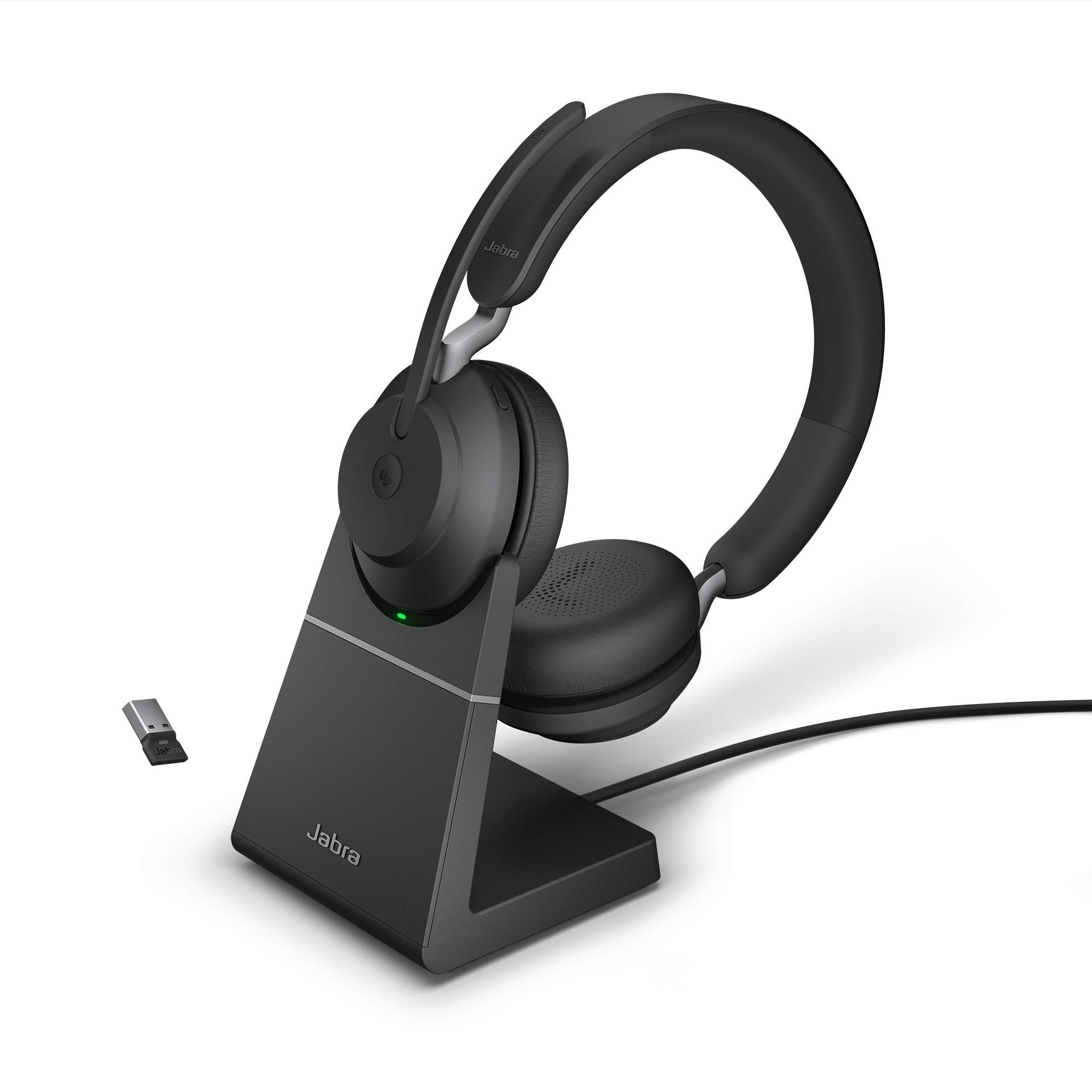 Jabra Evolve2 65 Wireless PC Headset with Charging Stand – Noise Cancelling Microsoft Teams Certified Stereo Headphones with Long-Lasting Battery – USB-A Bluetooth Adapter – Black Stereo USB-A Adapter - Inklusive Halterung Optimiert für Microsoft Teams Angebot bei HelloDeals