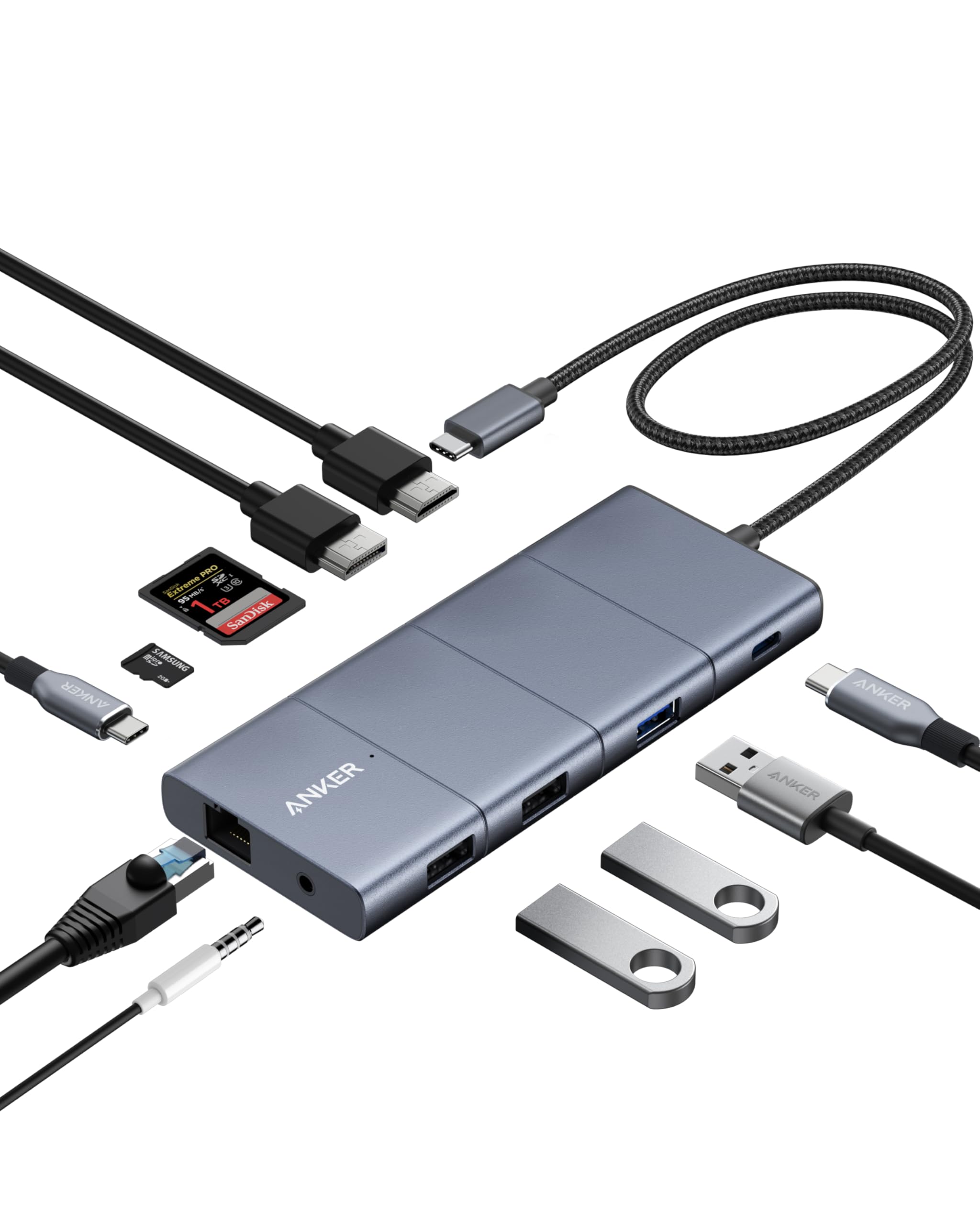 Anker 565 11-in-1 USB-C Hub, Docking-Station mit 10 Gbps USB-C & USB-A Datenports, 4K HDMI, DisplayPort, 85W PD, 2 USB 2.0 Daten, Ethernet, AUX, microSD & SD, Für MacBook Pro und mehr Angebot bei HelloDeals