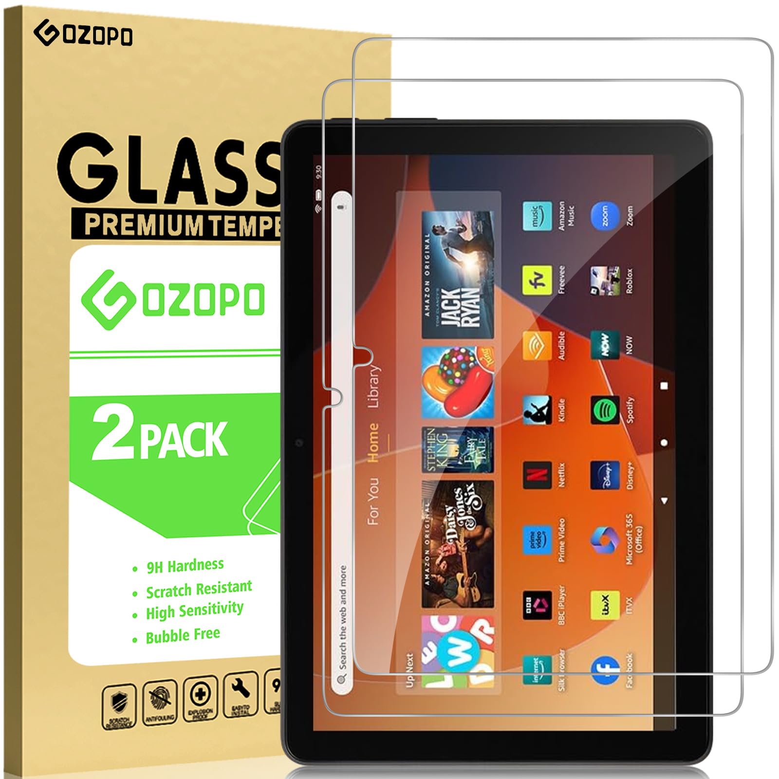 GOZOPO Schutzfolie für Amazon Fire HD 10 (13. Gen., 2023) / Fire HD 10 Kids / 10 Kids Pro Tablet, Panzer Schutz Glas Gehärtetem Displayschutzfolie, 2 Stück transparent Fire HD 10 Tablet (2023 /2021) Angebot bei HelloDeals