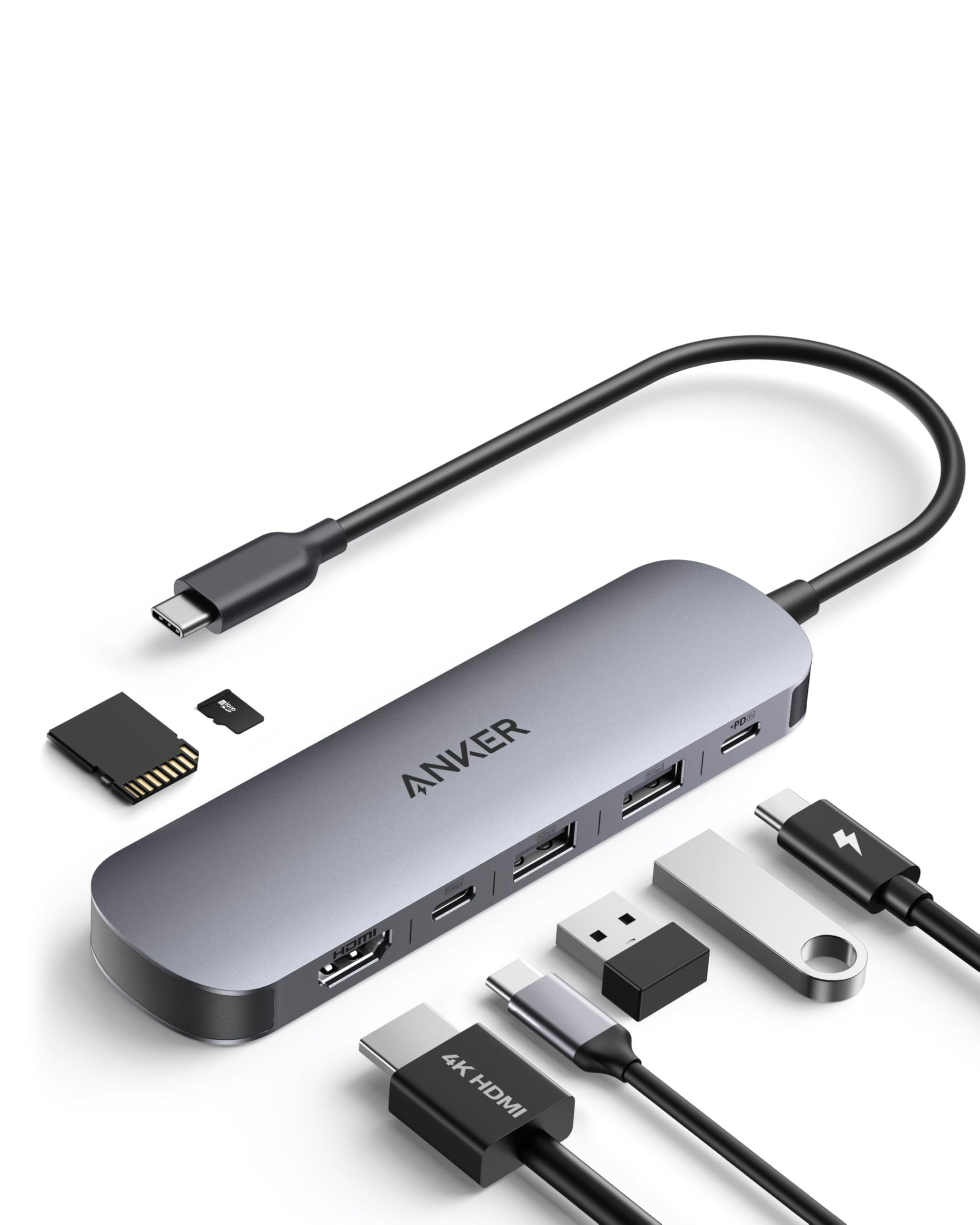Anker 7-in-1 USB-C Hub mit 4K@60Hz HDMI, 85W Power Delivery, USB-A/C-3.0-Ports und SD/microSD-Kartenleser für USB-C Geräte (ohne Netzteil) Angebot bei HelloDeals