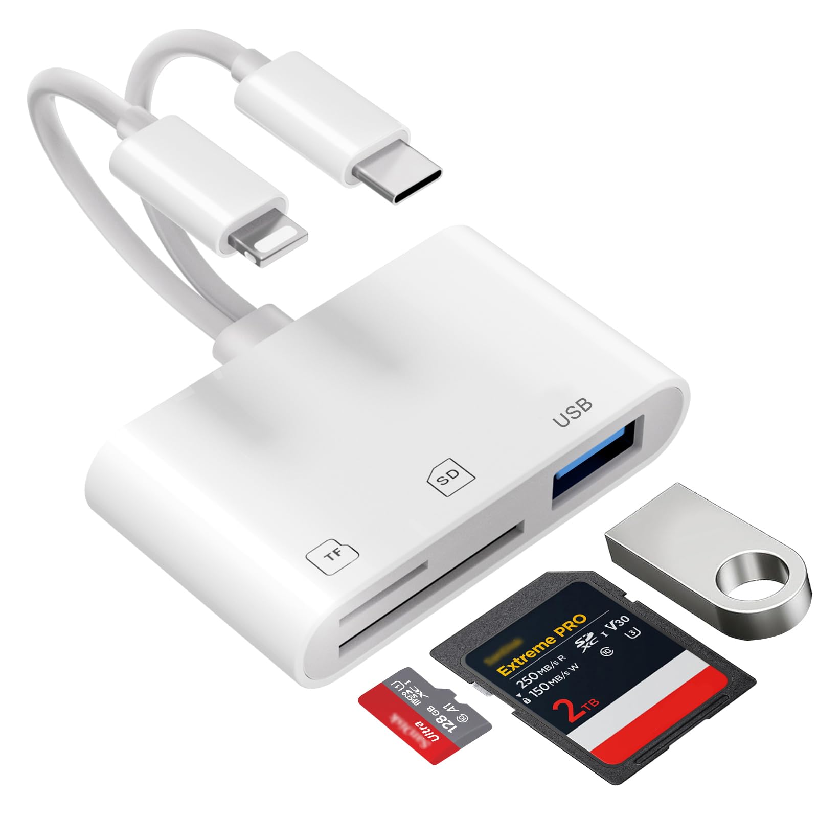 [Apple MFi Certified] SD Kartenleser für iPhone iPad, 3 in 2 Lightning USB C SD Kartenleser mit SD/MicroSD/USB3.0 Slots, USB C OTG Adapter Speicherkartenleser Kamera Kartenleser für iPhone16/Samsung 3 in 2 USB/SD/TF Angebot bei HelloDeals