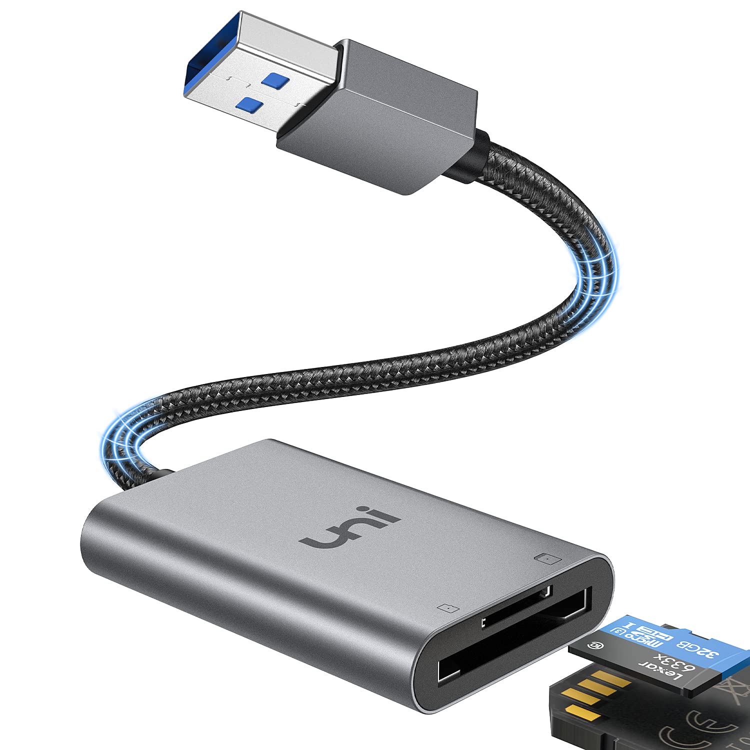 Uni USB 3.0 Kartenleser 2in1 SD Kartenlesegeräte Card Reader aus Alumunimgehäuse und Nylonkabel, USB 3.0 Karten-Adapter für SD/Micro SD/TF/SDHC/SDXC/MMC, kompatibel mit Windows/Mac/OS usw. Angebot bei HelloDeals