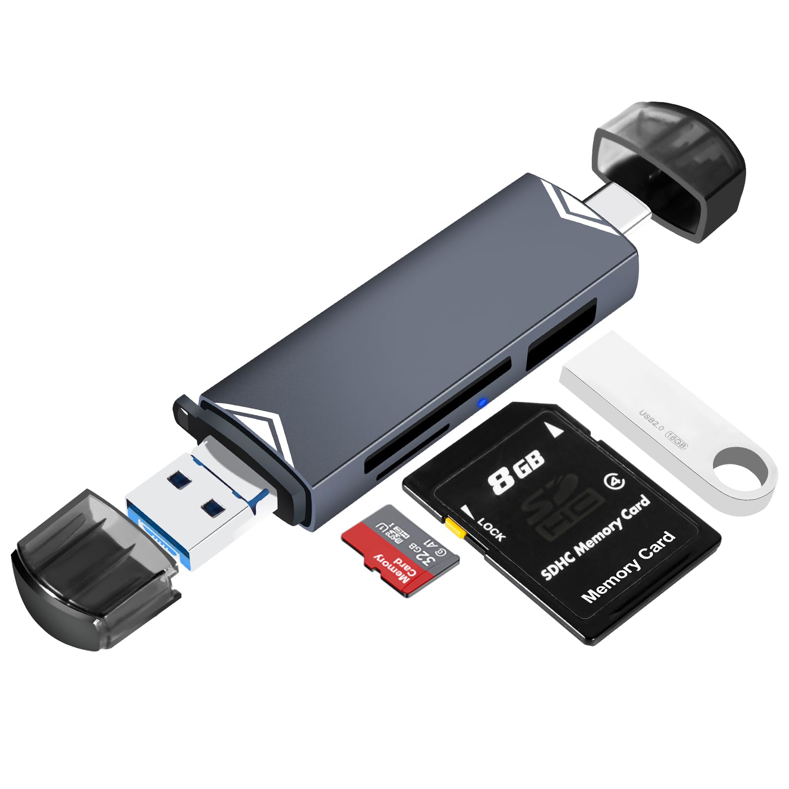YIIFELL SD Kartenleser, Triple-Port USB (A/C/Micro) Kartenlesegerät, 3 in 1 SD Card Reader Micro Sd Adapter für Flash Drive/SD/Micro SD/TF/SDHC/SDXC, Kompatibel mit Laptop Handy und Tablet Angebot bei HelloDeals