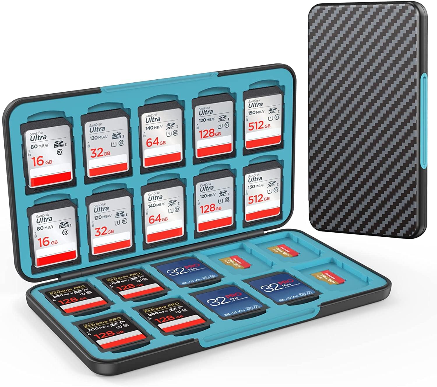HEIYING Speicherkarten Etui für SD/TF Karten, Tragbarer Karte Etui Kompatibel mit 20 SDXC SDHC und 20 TF Kartensteckplätzen Carbon Fibre Black Angebot bei HelloDeals