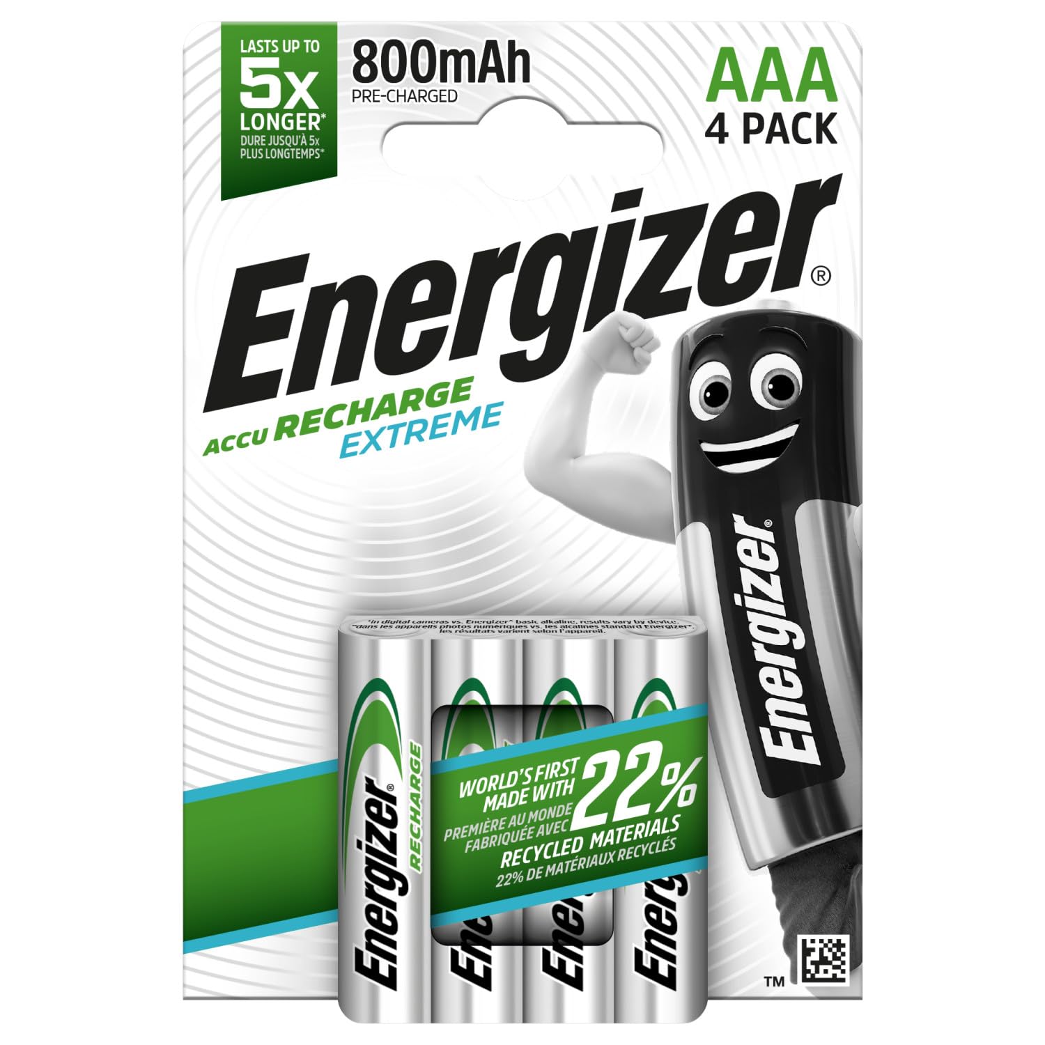 Energizer Recharge Extreme - AAA Akkus wiederaufladbar (4 Stück) - 800 mAh NiMH Batterien - lang anhaltende Energie für Digitalkameras, Spiele-Controller und tragbare - 100% Recycelbar Verpackung Recharge Extreme AAA (4er Pack) AAA (4er Pack) Single Angebot bei HelloDeals