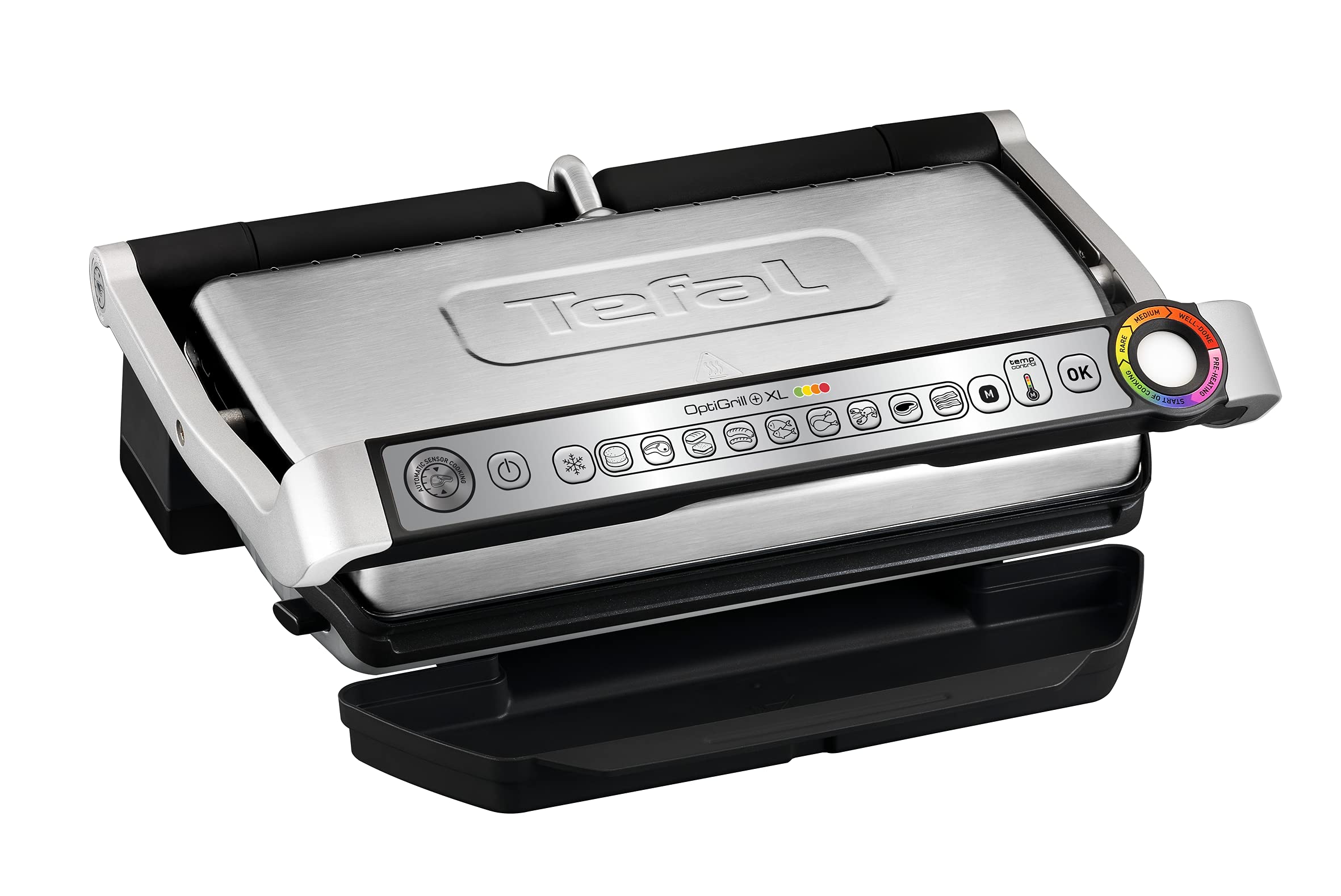 Tefal OptiGrill+ XL Kontaktgrill, 9 Programme, manueller Modus, 200 W, Garstufenanzeige, Dickemessung, Abnehmbare XL-Platten, Elektrogrill, Edelstahl, GC722D16 Angebot bei HelloDeals