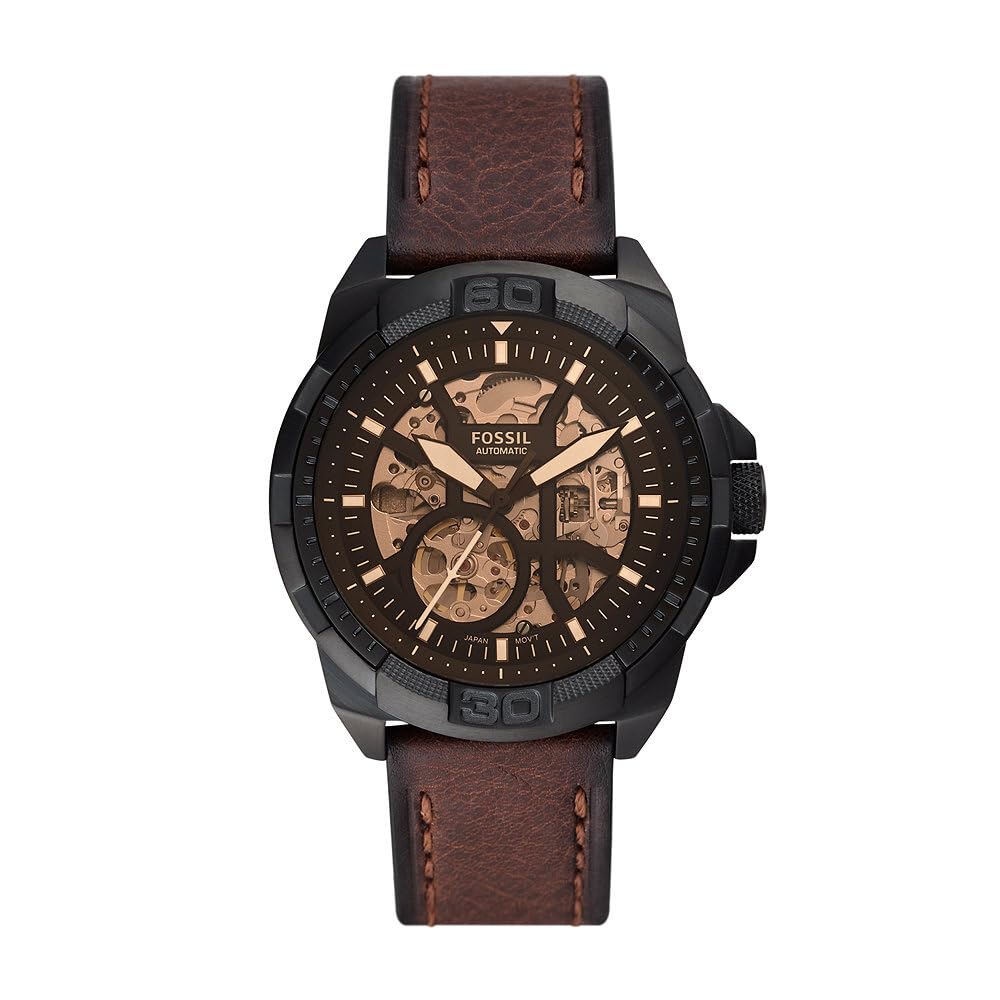 Fossil Bronson Herrenuhr, 44mm Automatikuhrwerk mit Edelstahl- oder Lederarmband Kakao Angebot bei HelloDeals