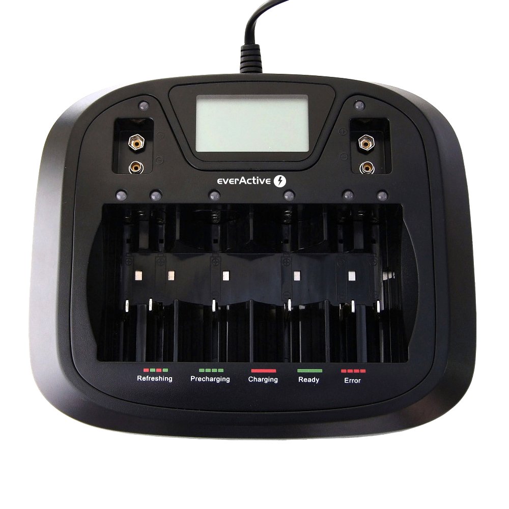 everActive Ladegerät für 8 Akkus AAA AA C D 9V, universal und schnell, vollautomatisch, LCD mit prozentualen Batteriestandsanzeiger, Modell: NC-900U Angebot bei HelloDeals