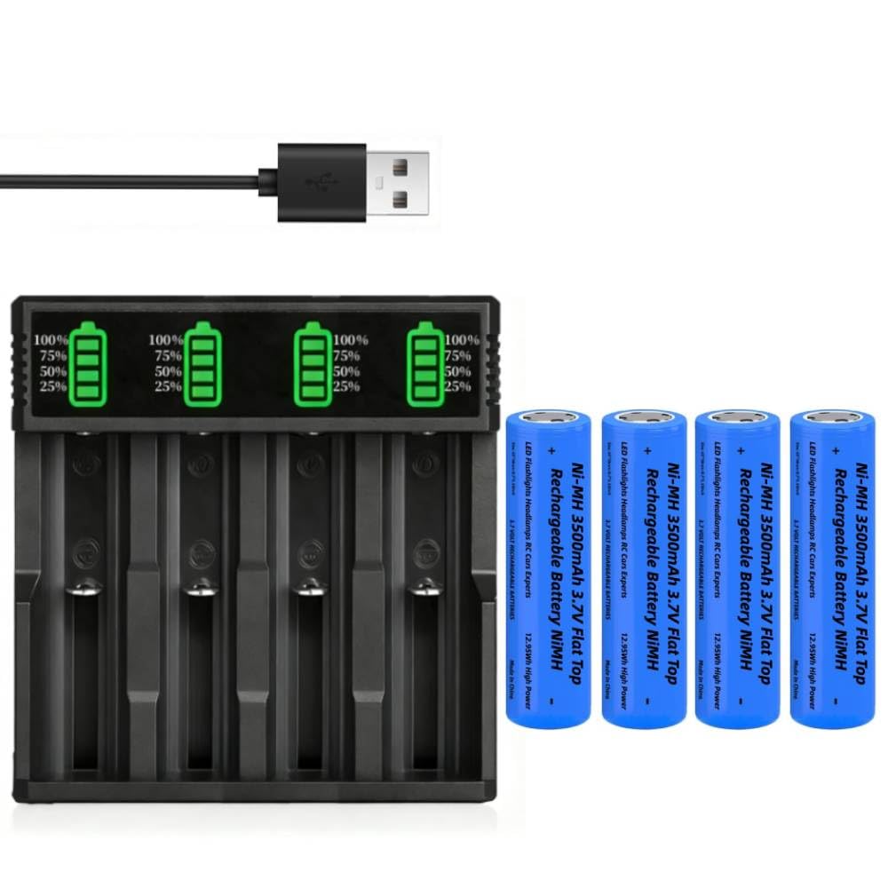 18650 Akku Ladegerät mit 4 Pack 3,7V 3500mAh Flat Top Akku NI-MH, 4-Soll LCD Smart Schnell Aufladen USB Batterieladegerät für 10440 14500 16340 18650 26650 Li-ion Wiederaufladbarer Akkus Angebot bei HelloDeals