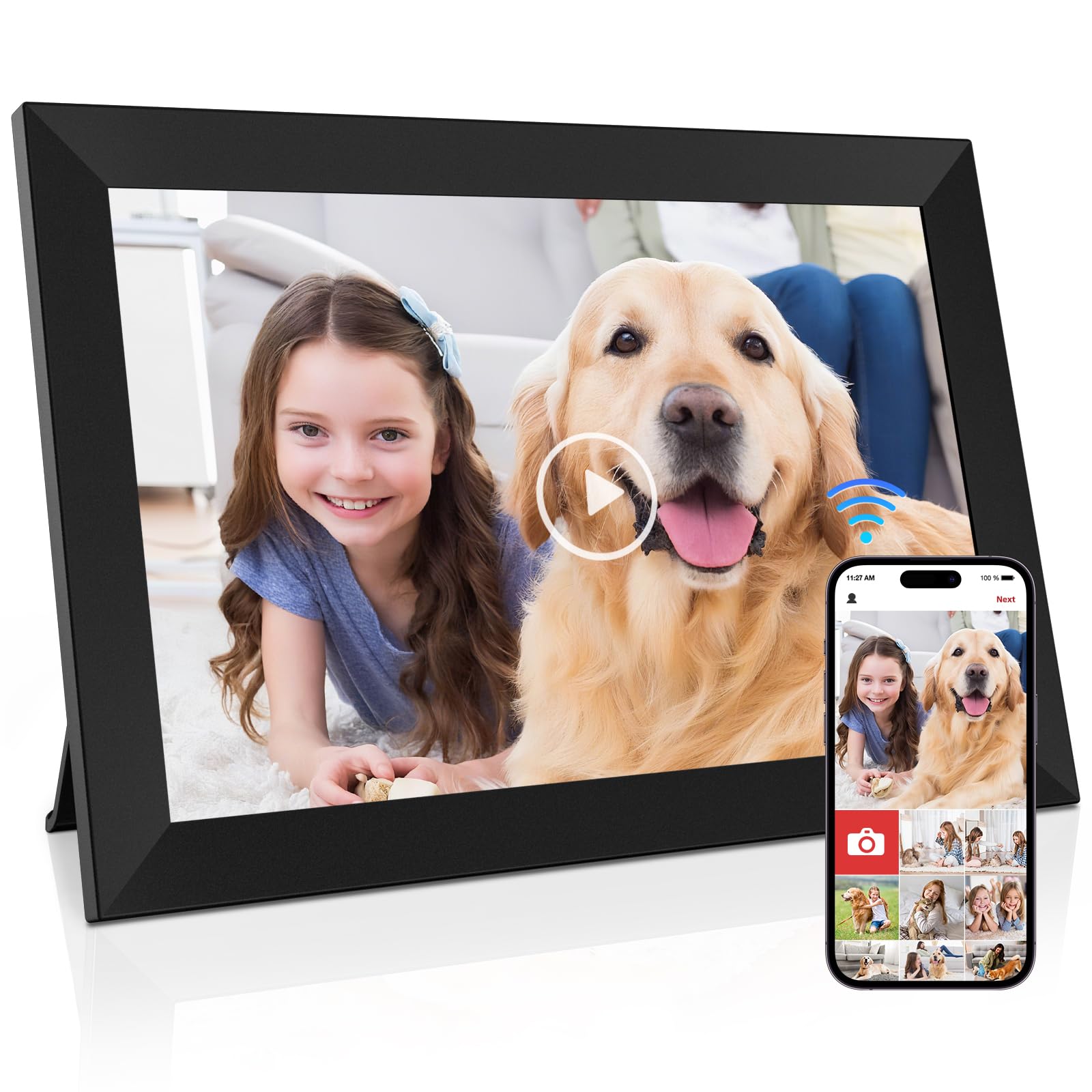 GGUA WiFi Digitaler Bilderrahmen - 10.1 Zoll Elektronischer Bilderrahmen 1280 * 800 IPS Touchscreen, 32GB Speicher, Automatische Rotation Teilen Sie Fotos und Videos sofort über Frameo App Schwarz Angebot bei HelloDeals