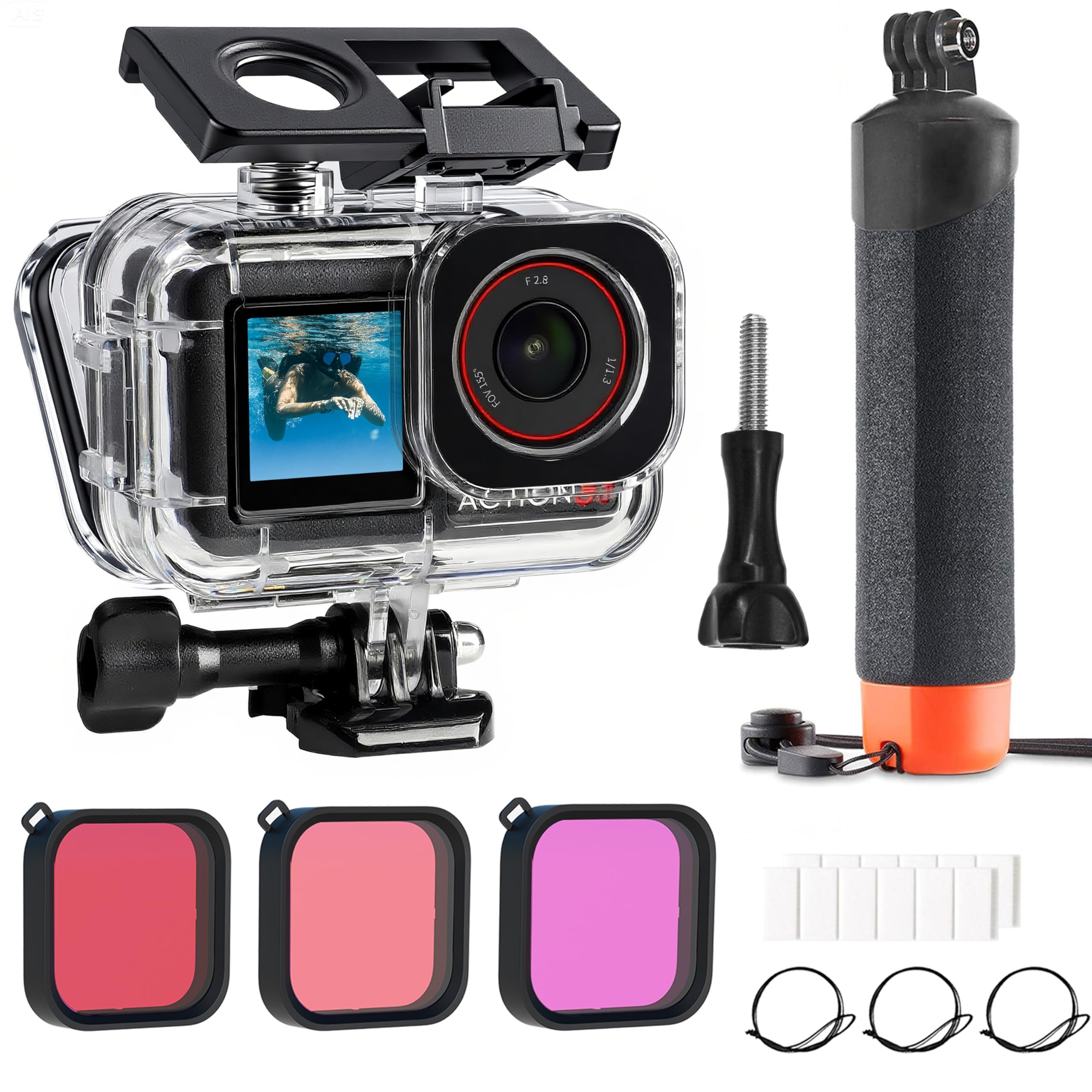 FitStill 164FT/50M wasserdichtes Gehäuse & 3 Filter & schwimmendes Handgriff-Set, kompatibel mit DJI Osmo Action 5 Pro/Action 4/Action 3, Schnorcheln, Surfen, Wakeboarden, Schutzhülle, Zubehör-Set DJI Osmo Action 5 Pro/4/3 Angebot bei HelloDeals
