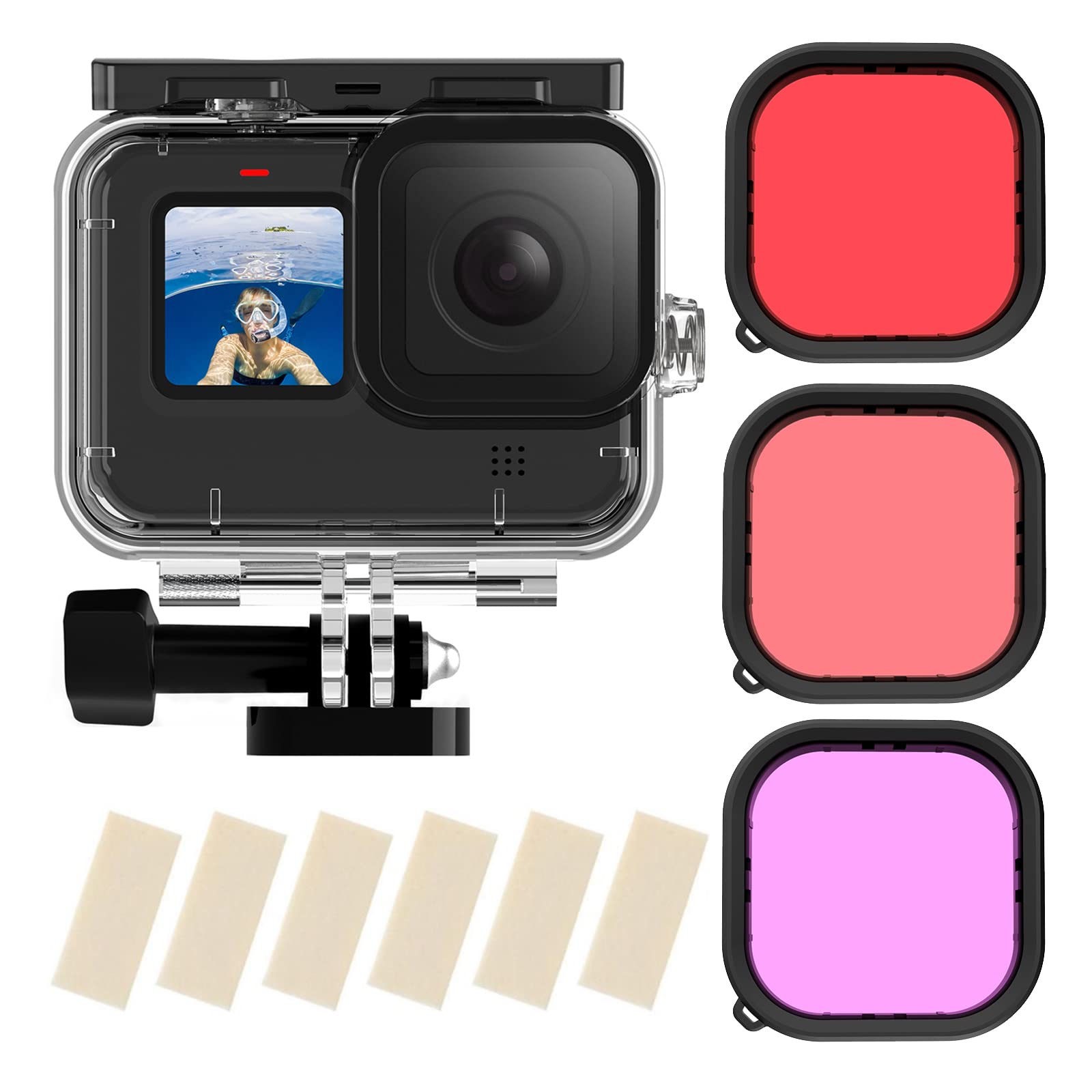 TELESIN Wasserdichtes Gehäuse für GoPro Hero 9, schwarz, 50 m Unterwasser-Unterwasser-Schutzhülle, transparente Schutzhülle mit Schnellverschluss-Halterung für GoPro HERO9 Action-Kamera, Schwarz Etui mit 3 Filtern Angebot bei HelloDeals