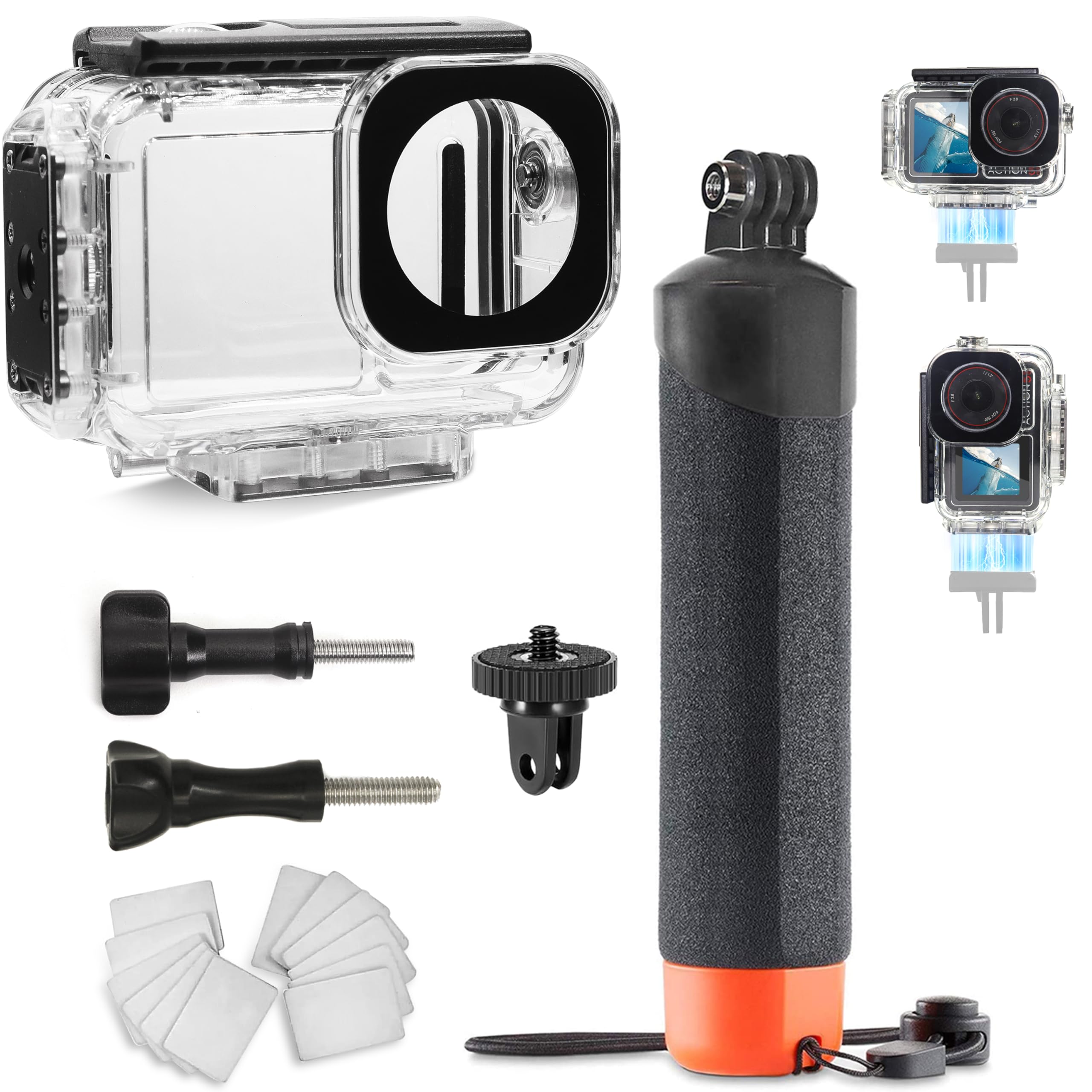 FitStill Wasserdichtes Unterwassergehäuse mit magnetischer Schnellverschluss-Schnittstelle, kompatibel mit DJI Osmo Action 5 Pro Action 4 Action 3, Einbeinstativ, schwimmender Handgriff Angebot bei HelloDeals