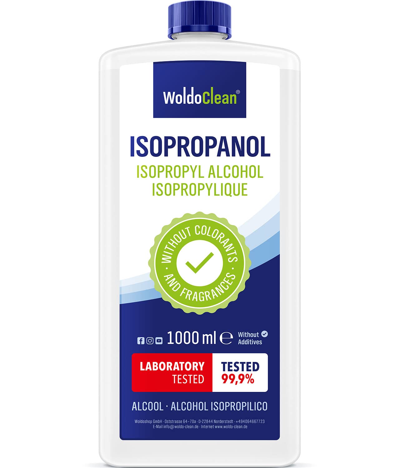 WoldoClean Isopropanol 99,9% Reinigungsalkohol 1L - IPA hochrein, farblos & geruchsneutral, rückstandslos & streifenfrei für Elektronik, 3D-Drucker, Glas, Metall & Haushalt Angebot bei HelloDeals