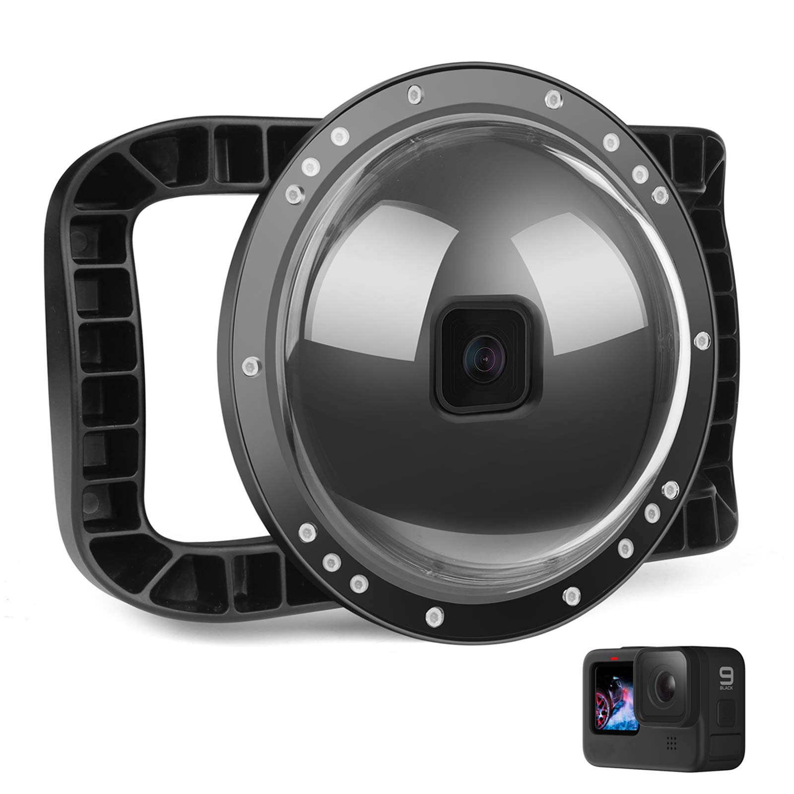 D&F Unterwasser Dome Port für Go Pro Hero 13 Black/Hero 12 /Hero 11 /Hero 10 /Hero 9 Black, Integrierter Gehäusekuppel mit Zwei Händen und 30m/98ft Wasserdichtes, professionelles Tauchzubehör Angebot bei HelloDeals