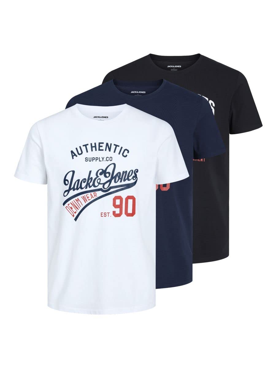 JACK & JONES Herren T-Shirt (3er Pack) XL Black/Pack:black+white+navyblazer Angebot bei HelloDeals