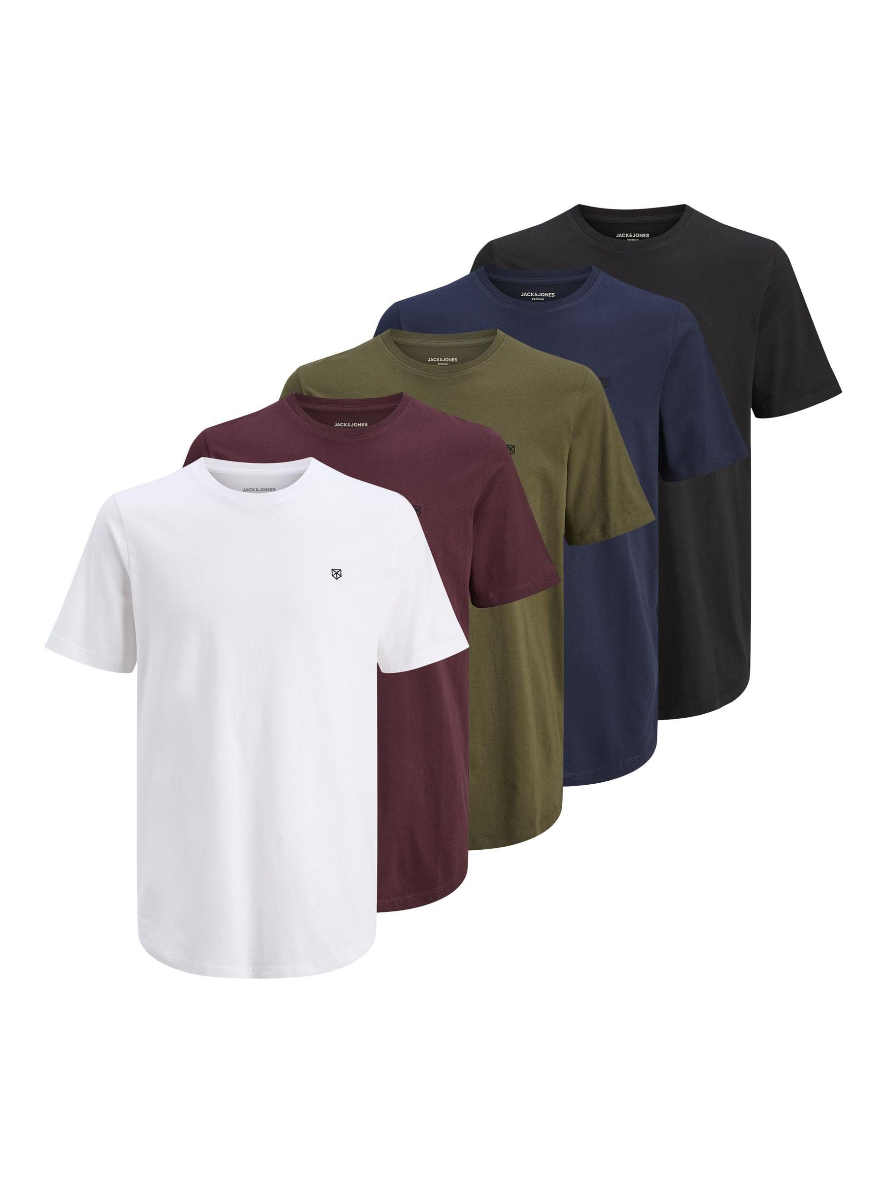JACK & JONES Herren Rundhals T-Shirt JPRBLABRODY - Regular Fit 5er Pack XS S M L XL XXL 100% Baumwolle T-Shirt L Navy Blazer Angebot bei HelloDeals