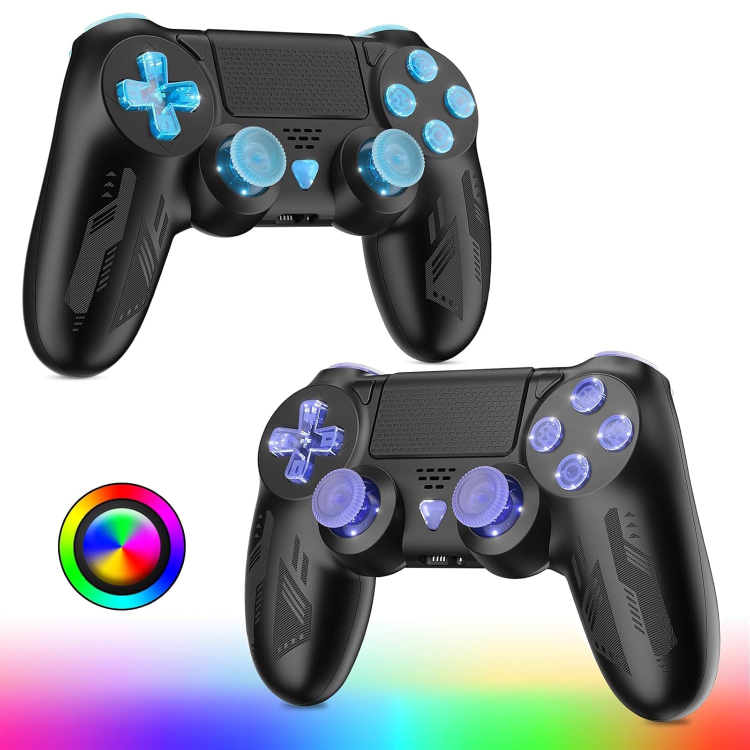 Lapezei RGB Wireless Controller für PS4, Game Controller kompatibel mit PS4/Pro/Slim/PC Gamepad mit Turbo/Zurück Taste/Dual Vibration/6-Achsen Gyro Sensor/Touchpanel 2 Pack 2 Schwarz Lampe Angebot bei HelloDeals