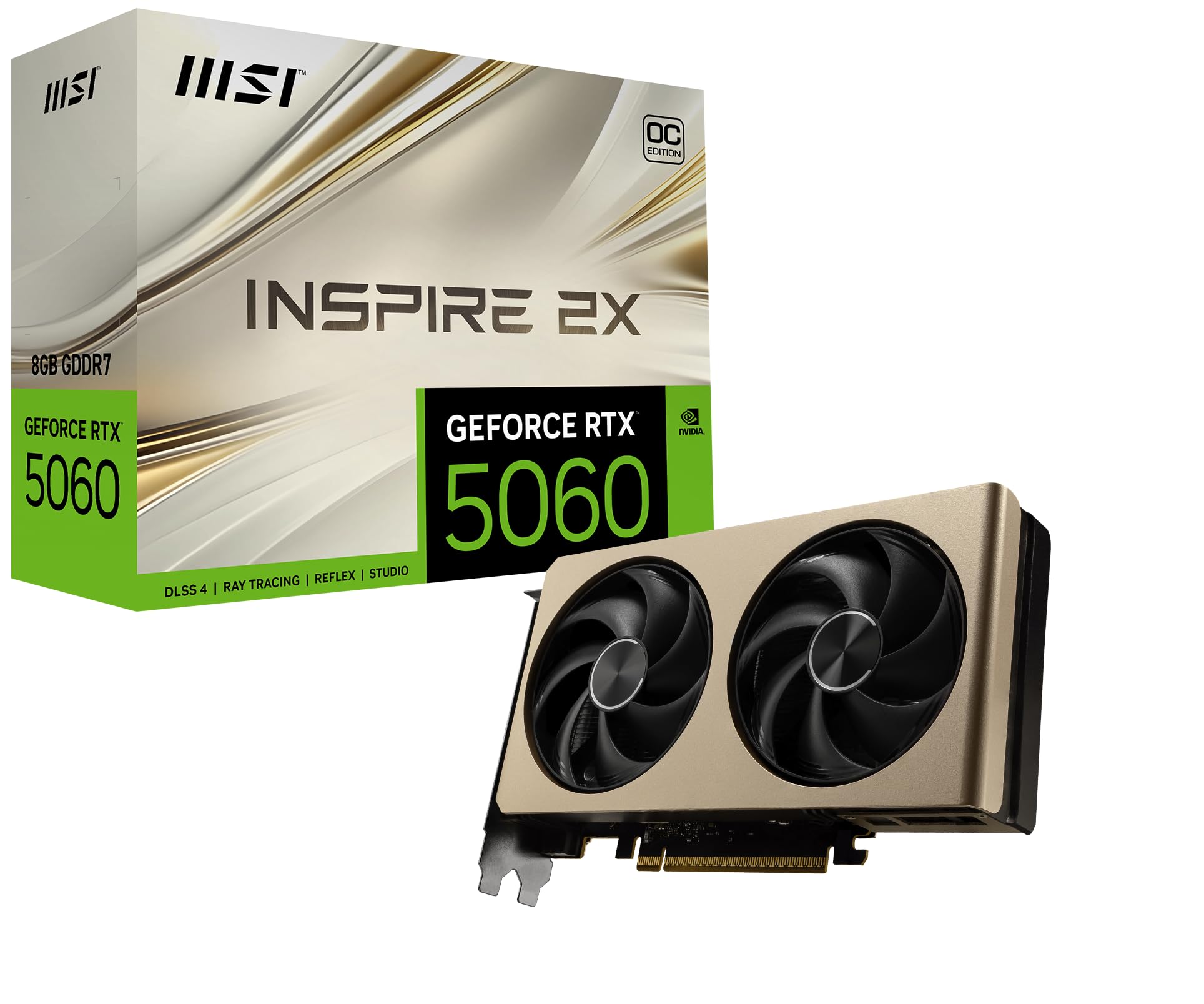 MSI GeForce RTX 5060 8G Inspire 2X OC - 8GB GDDR7 (28Gbps/128-bit), PCIe 5, Boost: 2535 Hz, HDMI 2.1b, DisplayPort 2.1b Angebot bei HelloDeals