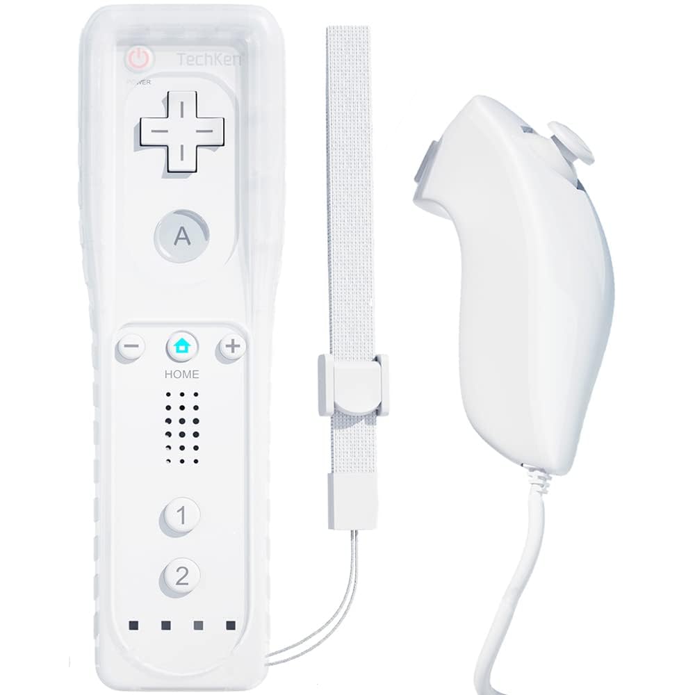 TechKen Wii Controller Remote mit Nunchuck Wii Kontroller mit Nunchuk Wii Fernbedienung Wii Vernbedinung Ersatz Controller für Wii (Controller ohne Motion Plus) (Weiß) Angebot bei HelloDeals