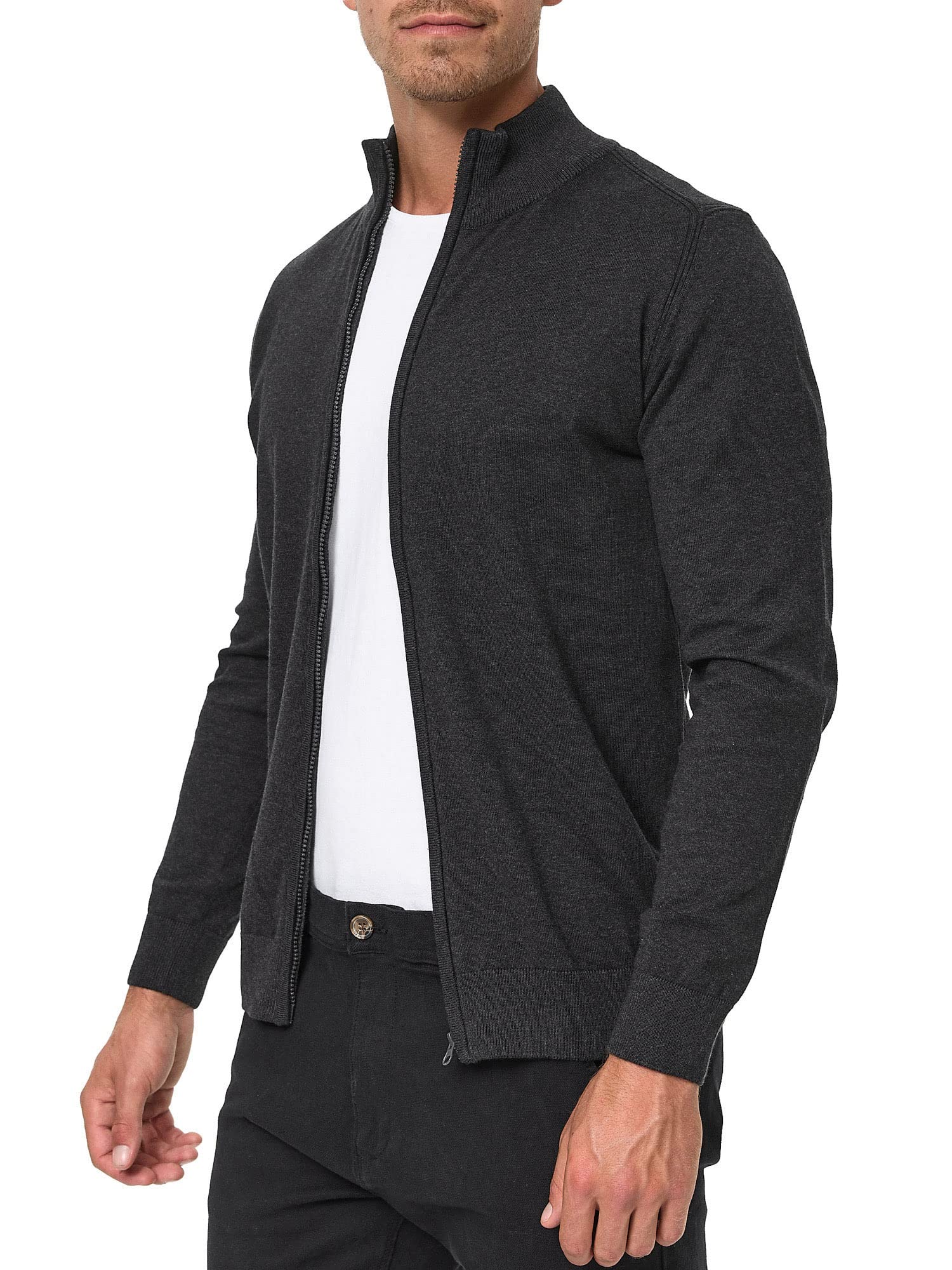 Indicode Herren Lau Strickjacke mit Stehkragen aus 80% Baumwolle | Cardigan für Männer L Charcoal Mix Angebot bei HelloDeals