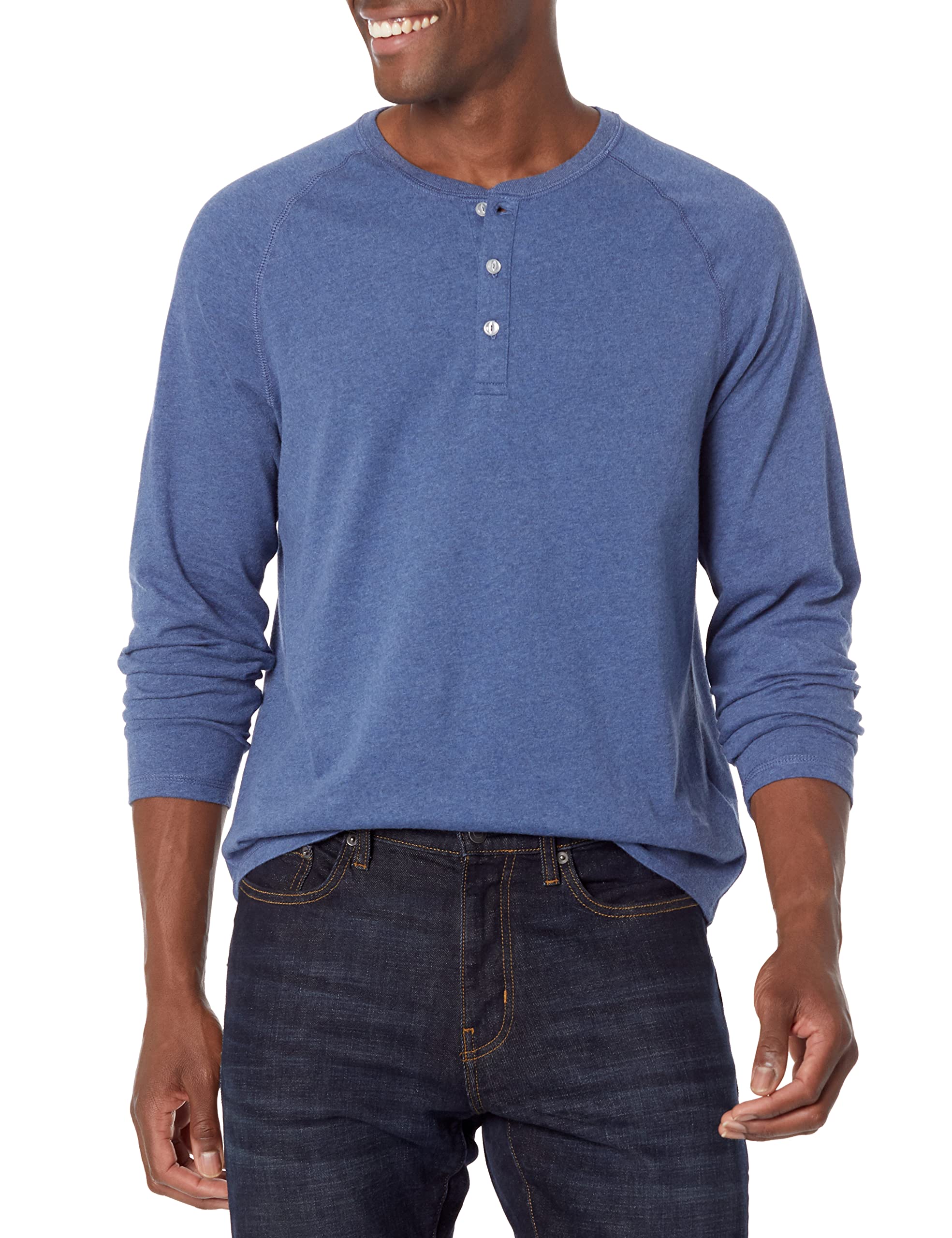 Amazon Essentials Herren Henley-Shirt mit Langen Ärmeln und normaler Passform (erhältlich in Übergrößen) XL Blau Heide Angebot bei HelloDeals