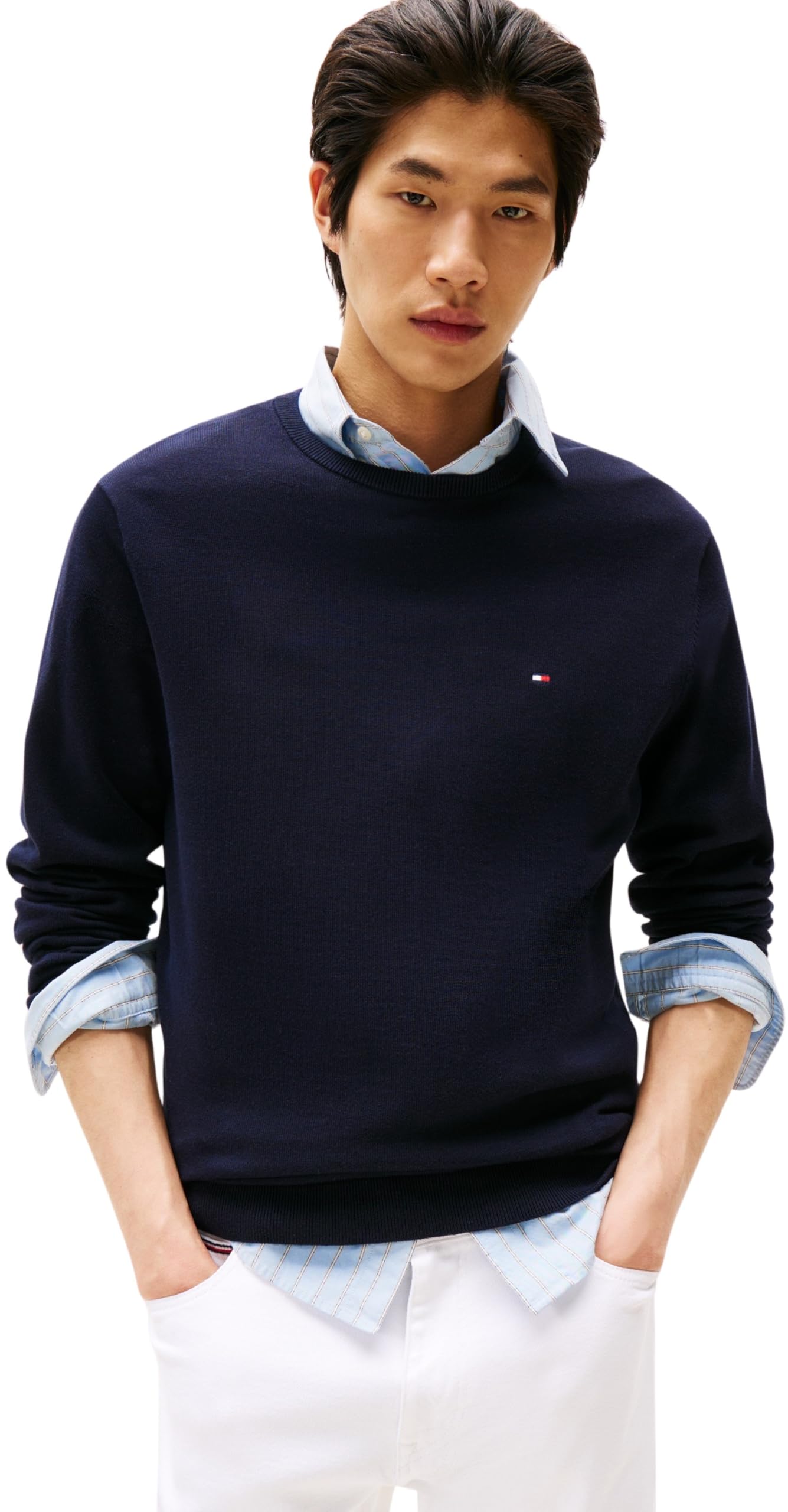 Tommy Hilfiger Herren Pullover Essential Cotton Crew Neck aus Baumwolle XL Blau (Desert Sky) Angebot bei HelloDeals