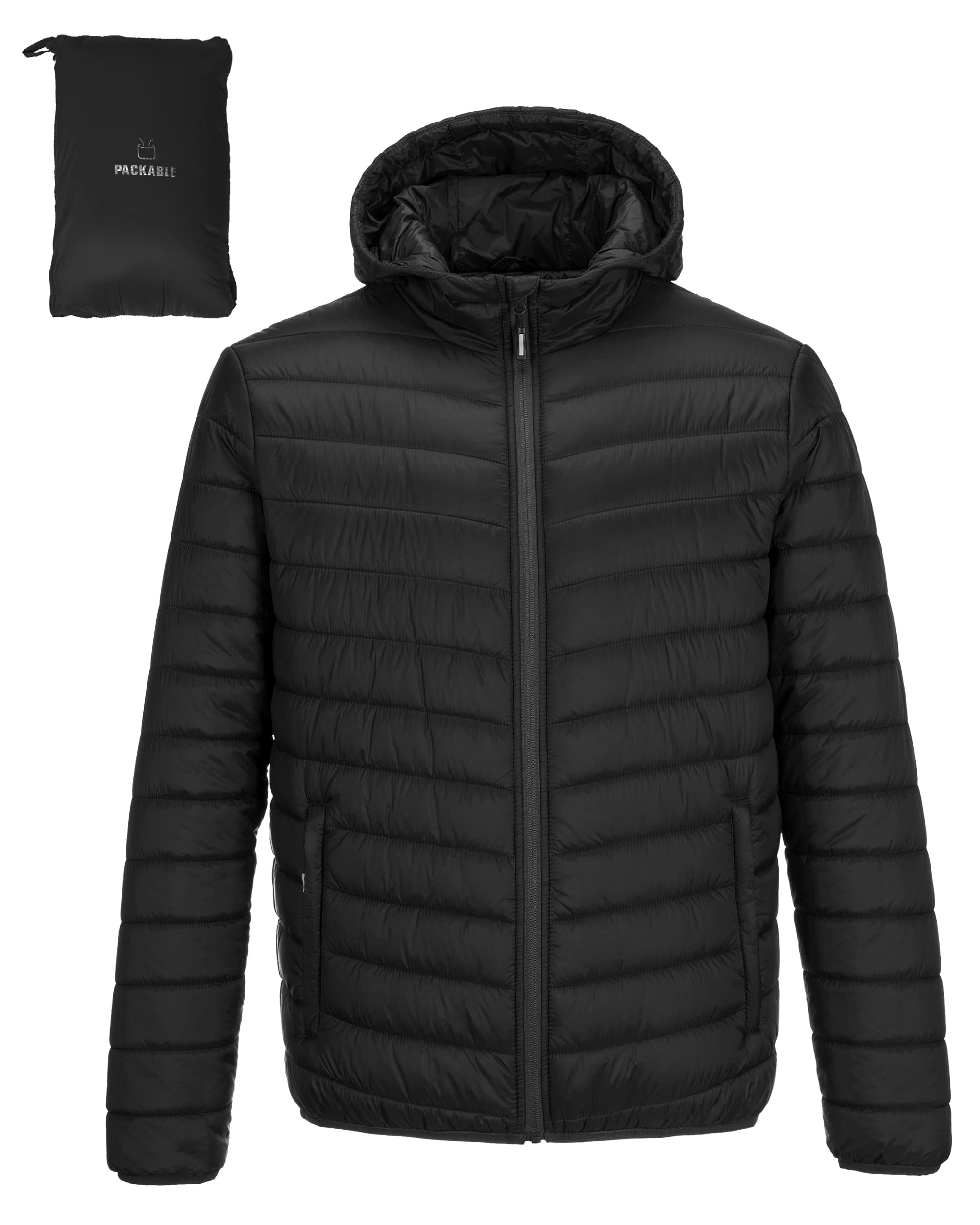Outdoor Ventures Herren Steppjacke Wasserdichte Pufferjacke Verstaubare Leichte Wasserdichte Kapuzenjacke Winterjacke mit Taschen L Klassisch Schwarz Angebot bei HelloDeals