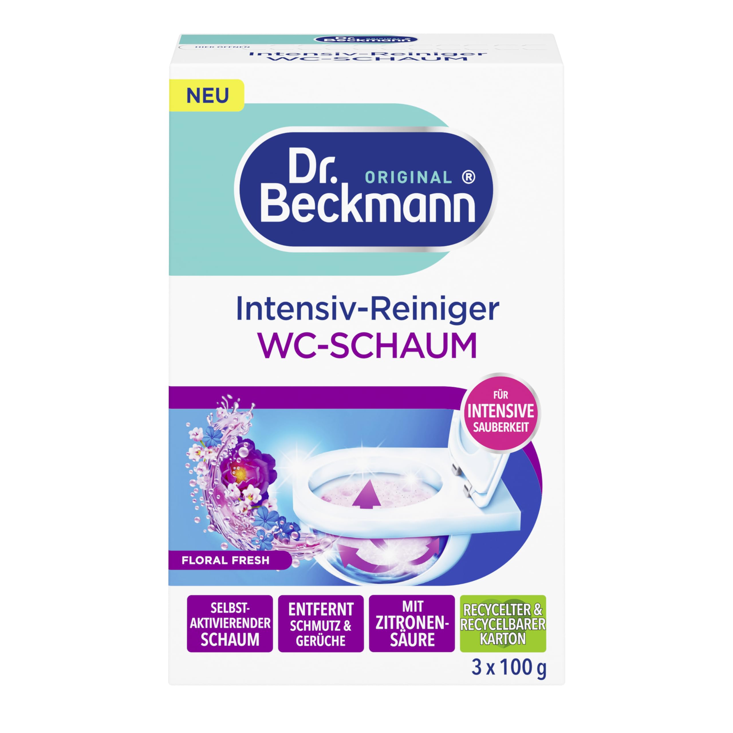 Dr. Beckmann Intensiv - Reiniger Wc-Schaum | Selbstaktivierender Schaum 3x 100 g | Floral Fresh 300 g (1er Pack) Angebot bei HelloDeals